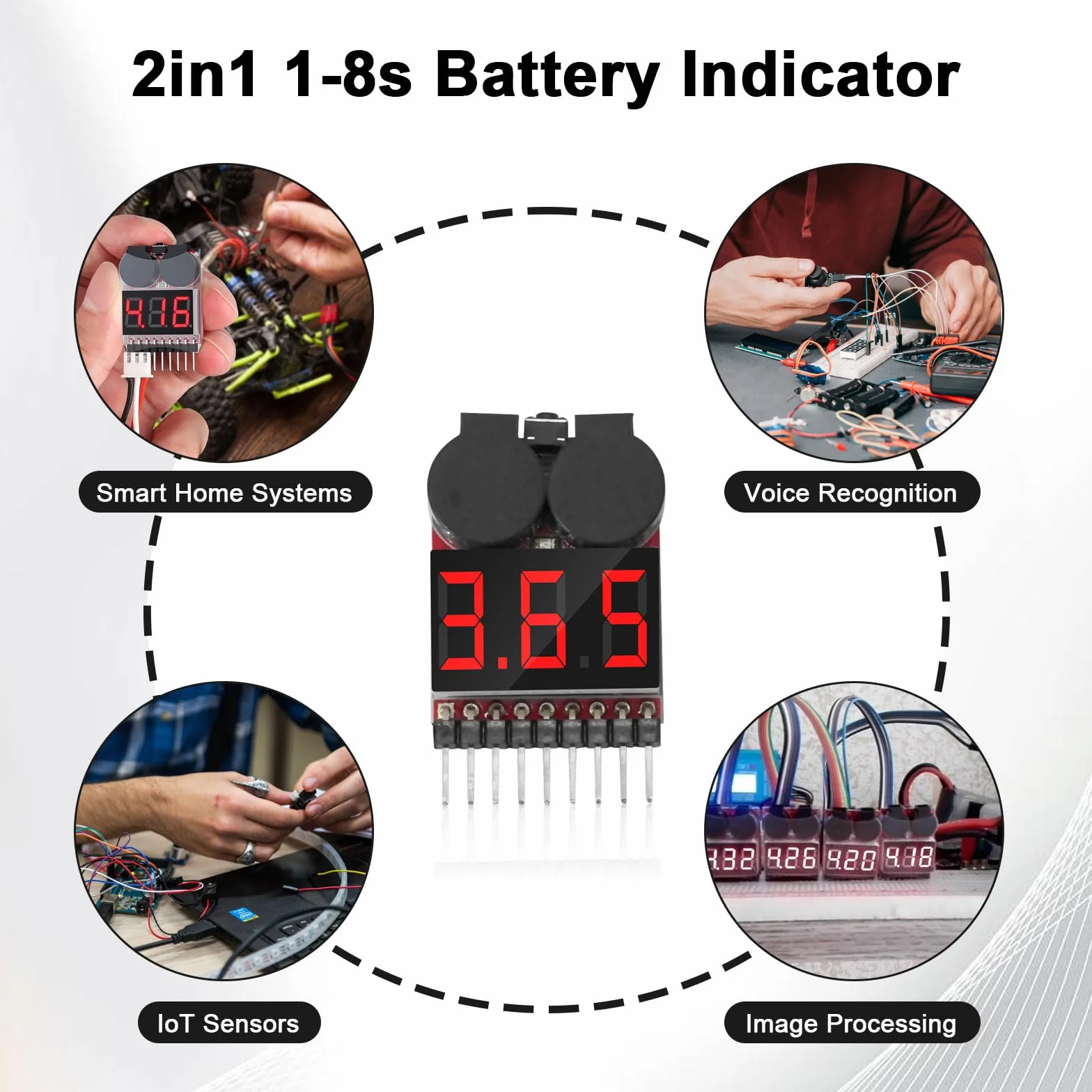 RUIZHI 1-8S Lipo Testeur Batterie Moniteur, Alarme de Basse Tension de Batterie au Lithium, Indicateur de Niveau Testeur de Batterie avec Indicateur LED pour Lipo/Life/LiMn/Batterie Li-ion(6 Pièces)