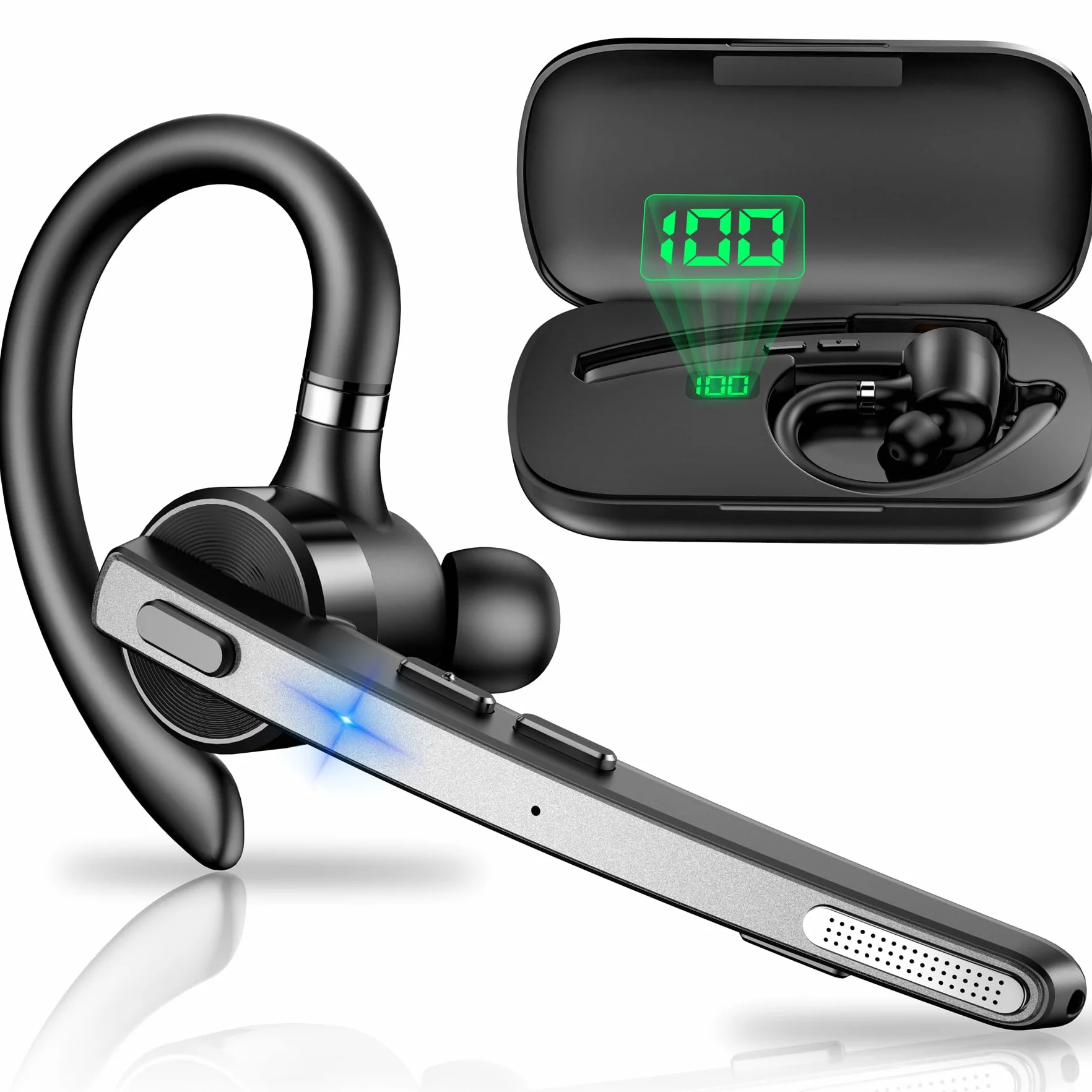 New Bee Oreillette Bluetooth sans Fil, V5.1 Kit Main Libre Bluetooth avec Dual Mic Oreillette Bluetooth 72Hs de Temps de Lecture CVC8.0 Casques Bluetooth Mono Écouteur pour Affaires/Bureau (1 pièce)
