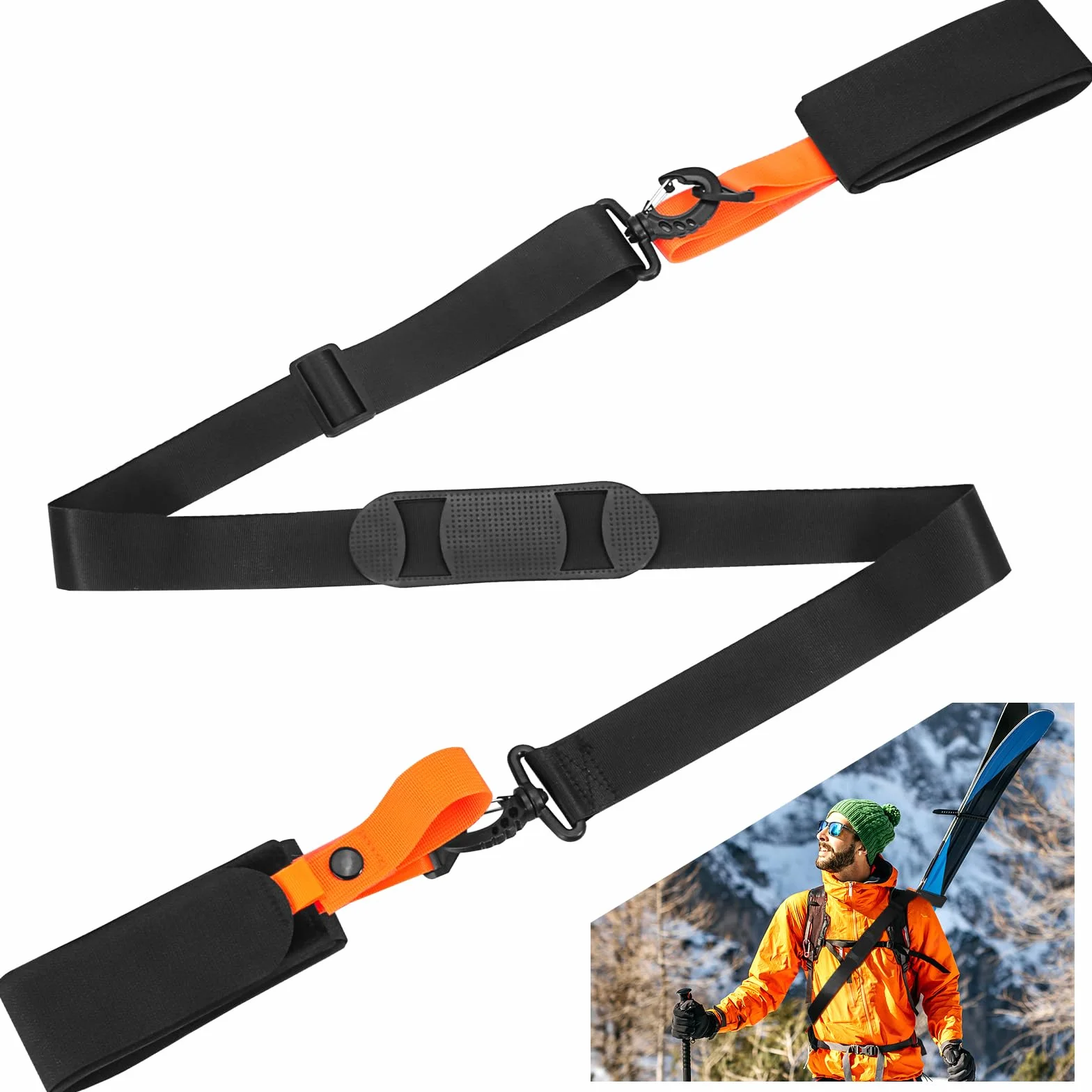 Sangles de Ski Réglables Draupnir avec Bandoulière Rembourrée pour Transport des Skis et Bâtons