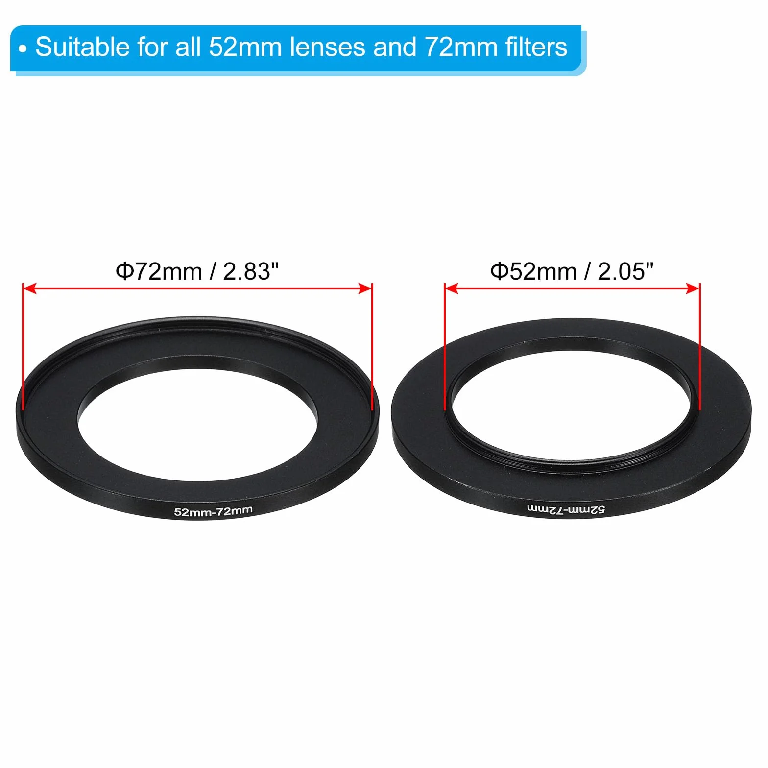 PATIKIL Bague d'adaptation en métal 52-72mm Lot de 2 pour Filtre d'objectif d'appareil Photo Aluminium Noir