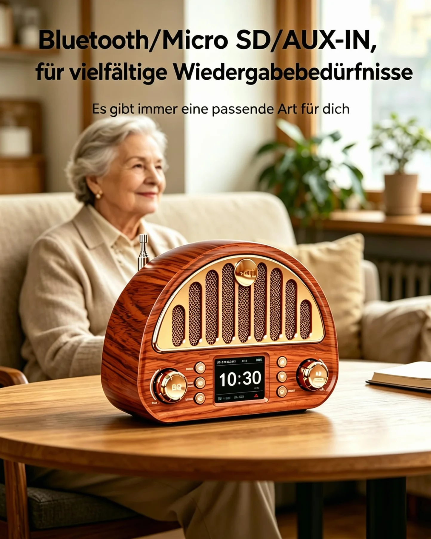 Radio Vintage DAB+/FM Bluetooth Portable, Poste Radio Numérique avec Batterie Rechargeable 3000 mAh, Double Réveil