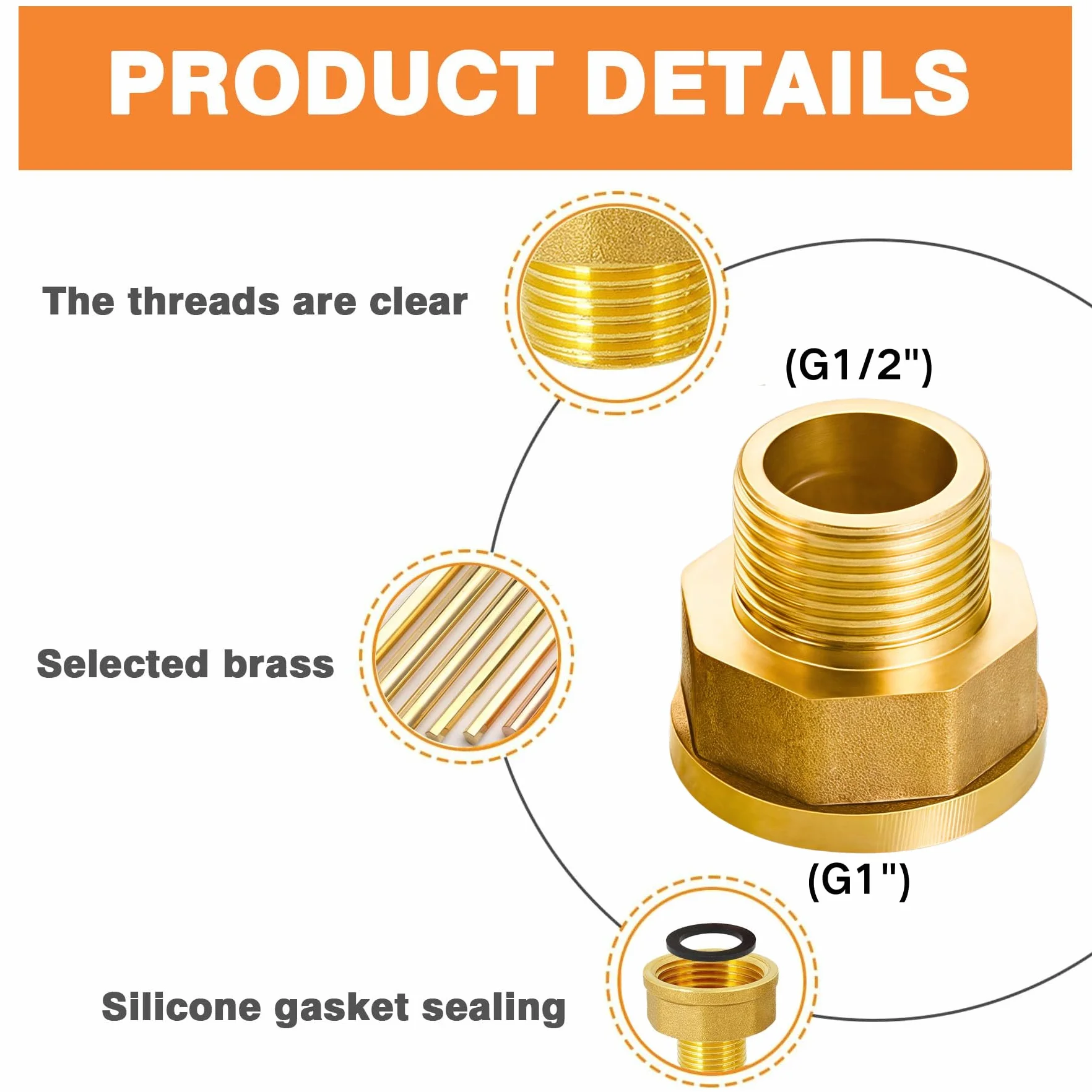 Réduction G1/2" à G1" en laiton,2 pièces Rallonge de réduction G1/2" extérieur(Ø20,3mm) x G1" intérieur(Ø30,5mm),Mamelon à manchon réduit F/M avec joint en caoutchouc