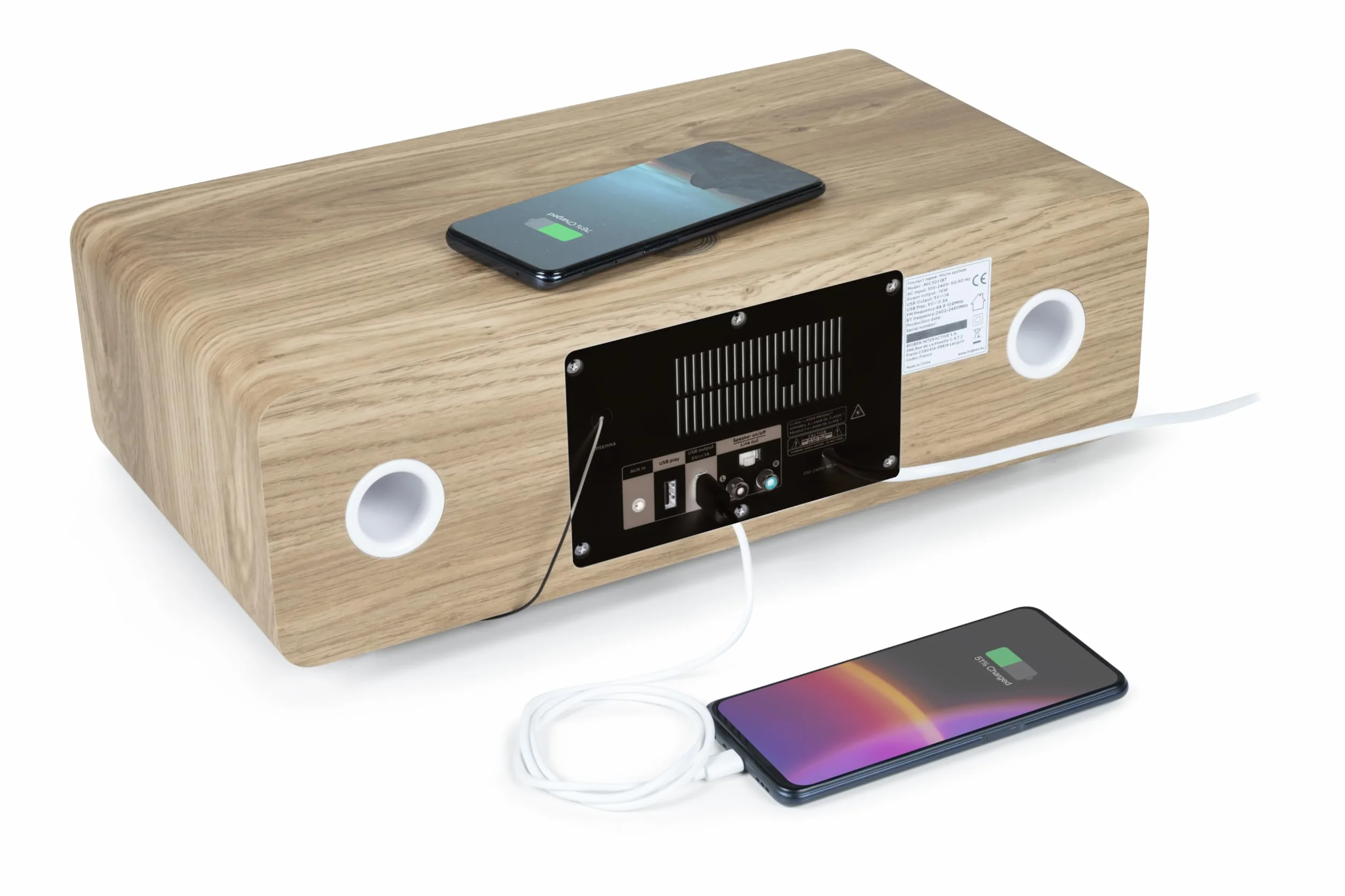 Microchaîne Stereo CD, Radio FM,50 Stations préréglées,USB Bluetooth AUX-in + Chargeur sans Fil et USB THOMSON - MIC301IBT