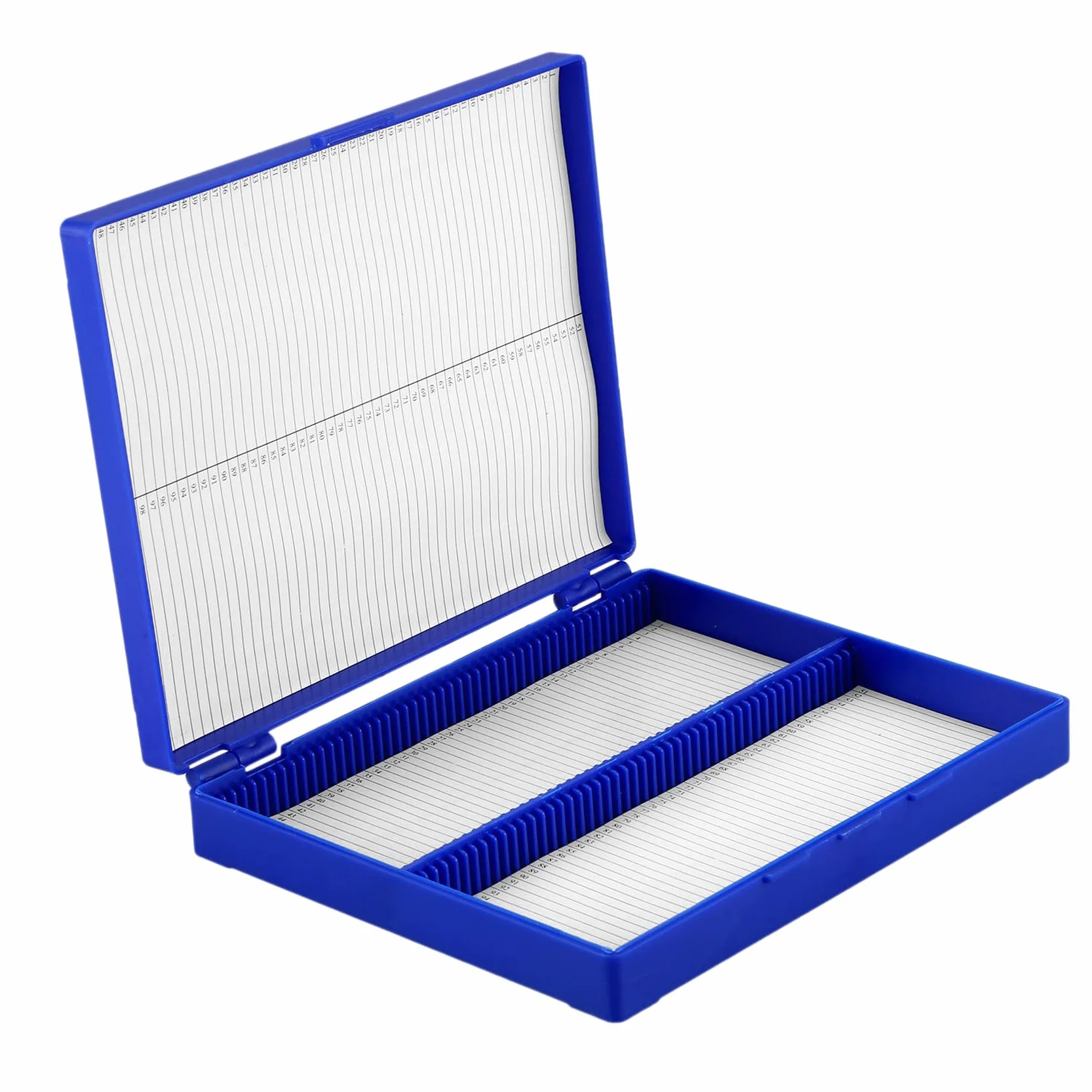 Boîte rectangulaire en plastique pour 100 lames de microscope Bleu roi