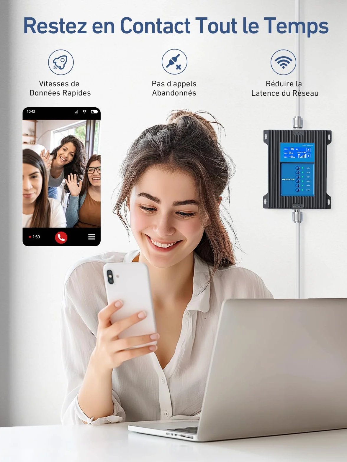 Amplificateur Reseau Mobile 5G 4G 3G LTE GSM de Signal Cellulaire de Téléphone Mobile pour Bande 28/20/8/3/1/7 Convient à Plusieurs Pièces Données Améliorées pour Tous Les Opérateurs
