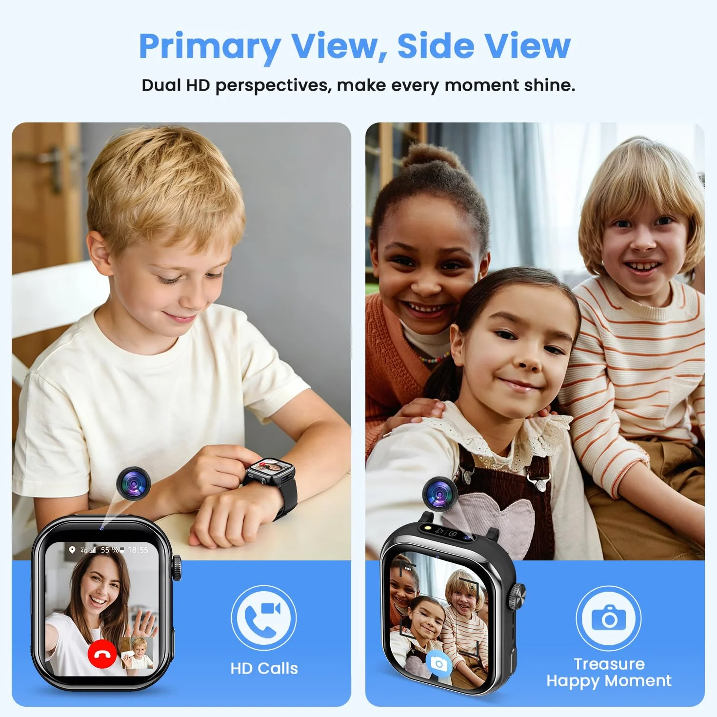 4G Montre Connectée Enfant, Montre Telephone Enfant avec GPS, Double Caméra, Appel Vidéo, Chat Vocal, SOS, Mode Classe, Lampe Torche, IP68, Podomètre, Cadeau pour Garçons Filles, Noir, Garantie 3 Ans