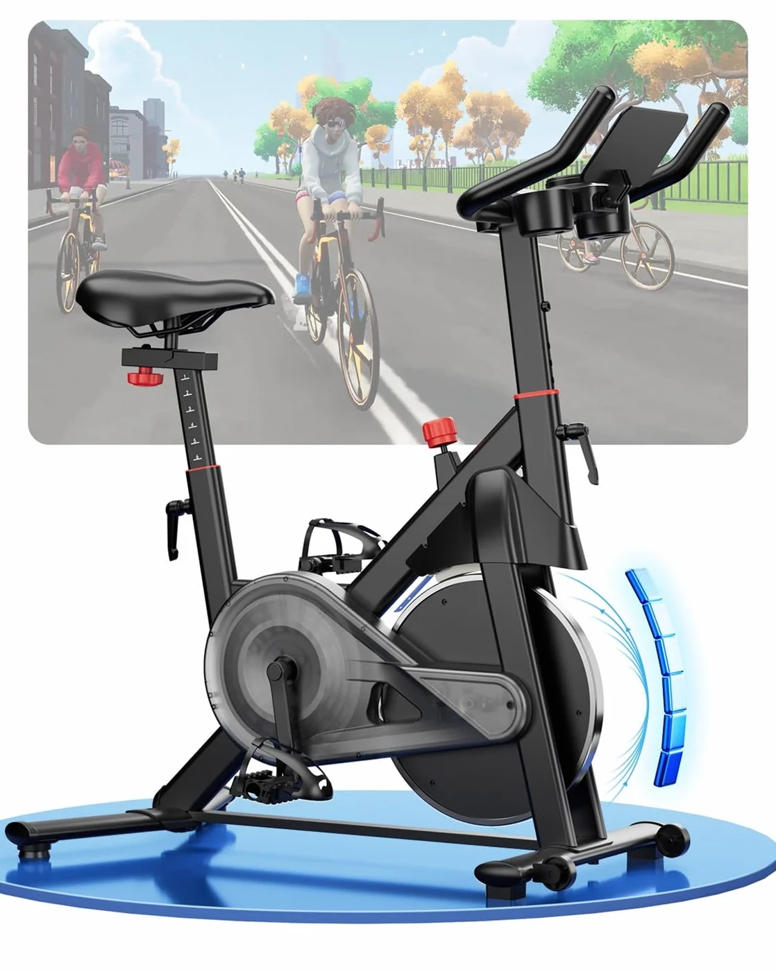 Vélo d'Appartement avec Écran LCD et Application, Résistance Magnétique Réglable, 136 kg