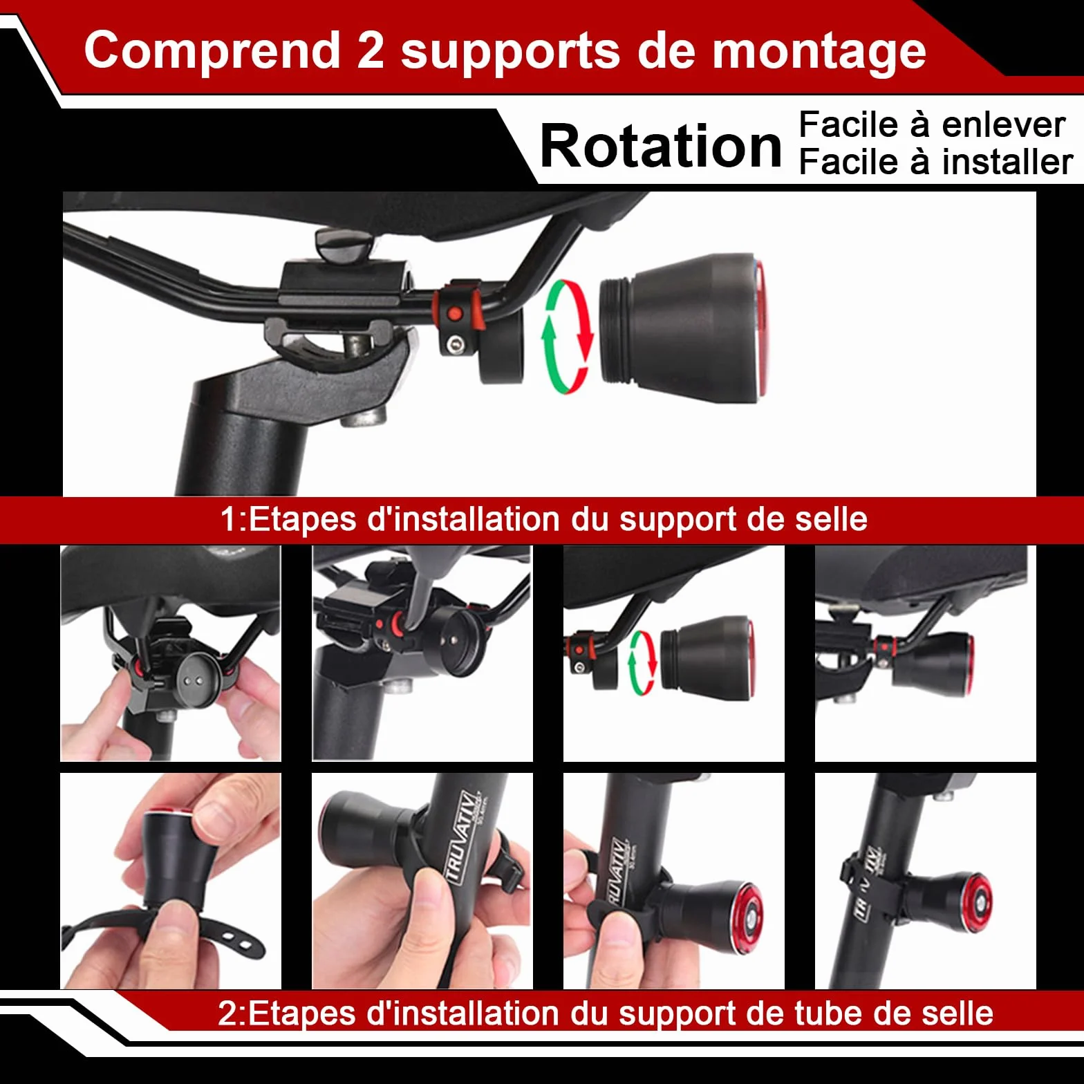 EBUYFIRE Feu arrière vélo Intelligent USB Rechargeable IPx6 Etanche 4 Modes LED