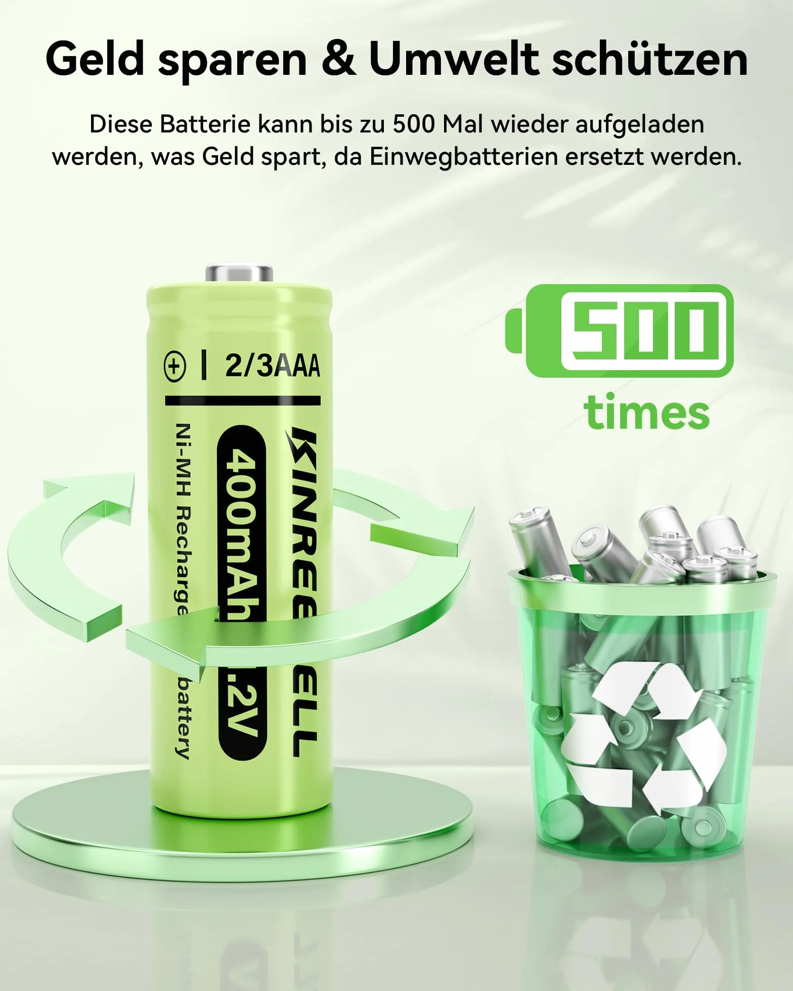 Batterie 2/3AAA 400mAh NI-MH 1,2V Haute Capacité Faible Auto-Décharge pour Éclairage Solaire Extérieur Pack de 4