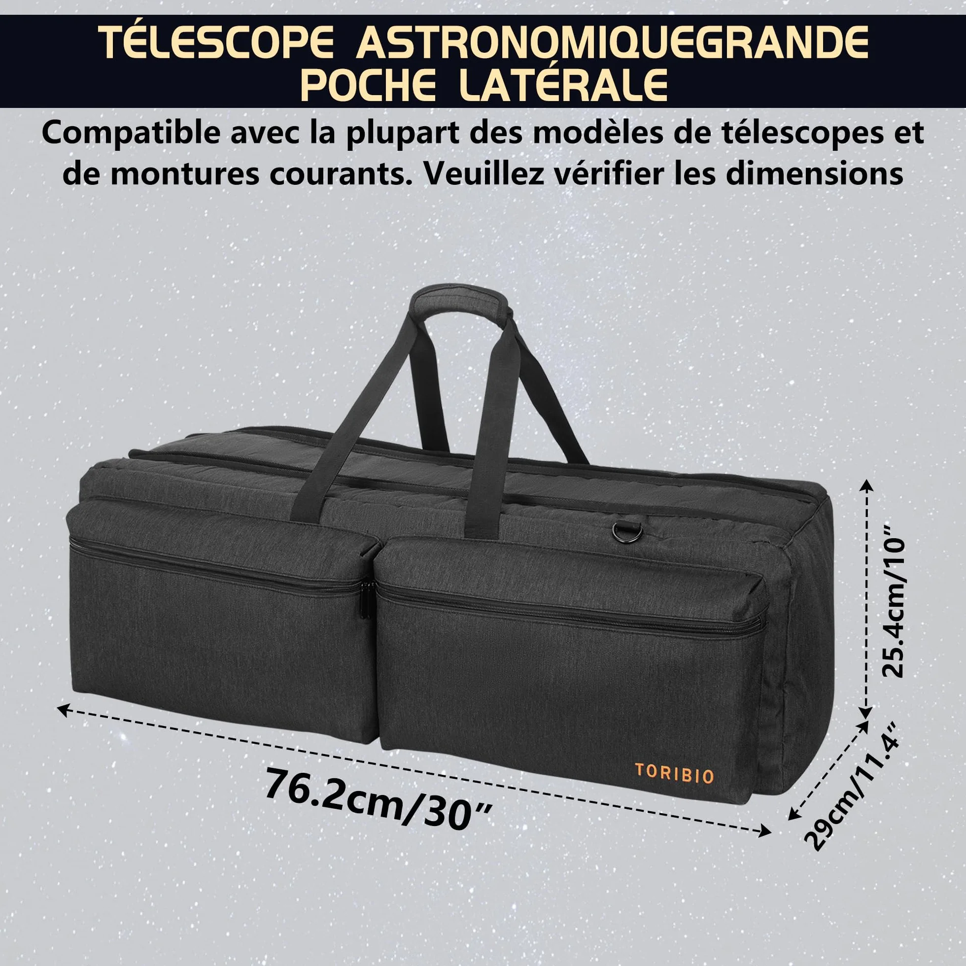 OUUTMEE 76CM Étui Rembourré pour Télescope, Sac de Transport pour Télescope avec Séparateurs Réglables et Poches pour télescopes, Montures, Trépieds et Accessoires (Noir)