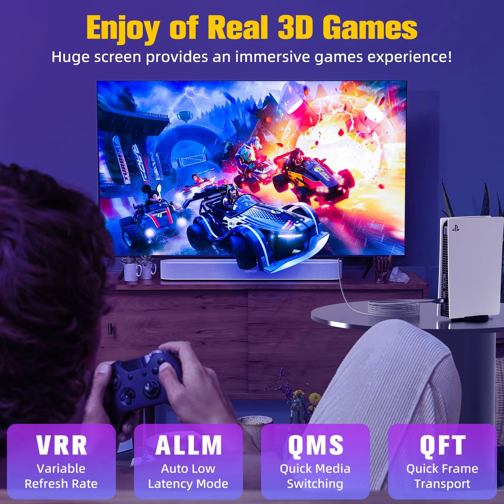 Câble HDMI 1m, 8K@60Hz Câble HDMI 2.1, 48gbps Haute Vitesse 4K@120Hz pour PS5 Console 7680P DTS:X eARC Dolby Vision, HDCP 2.2/2.3, HDR Dynamique,Compatible avec PS5/4/3 X-BOX HDTV