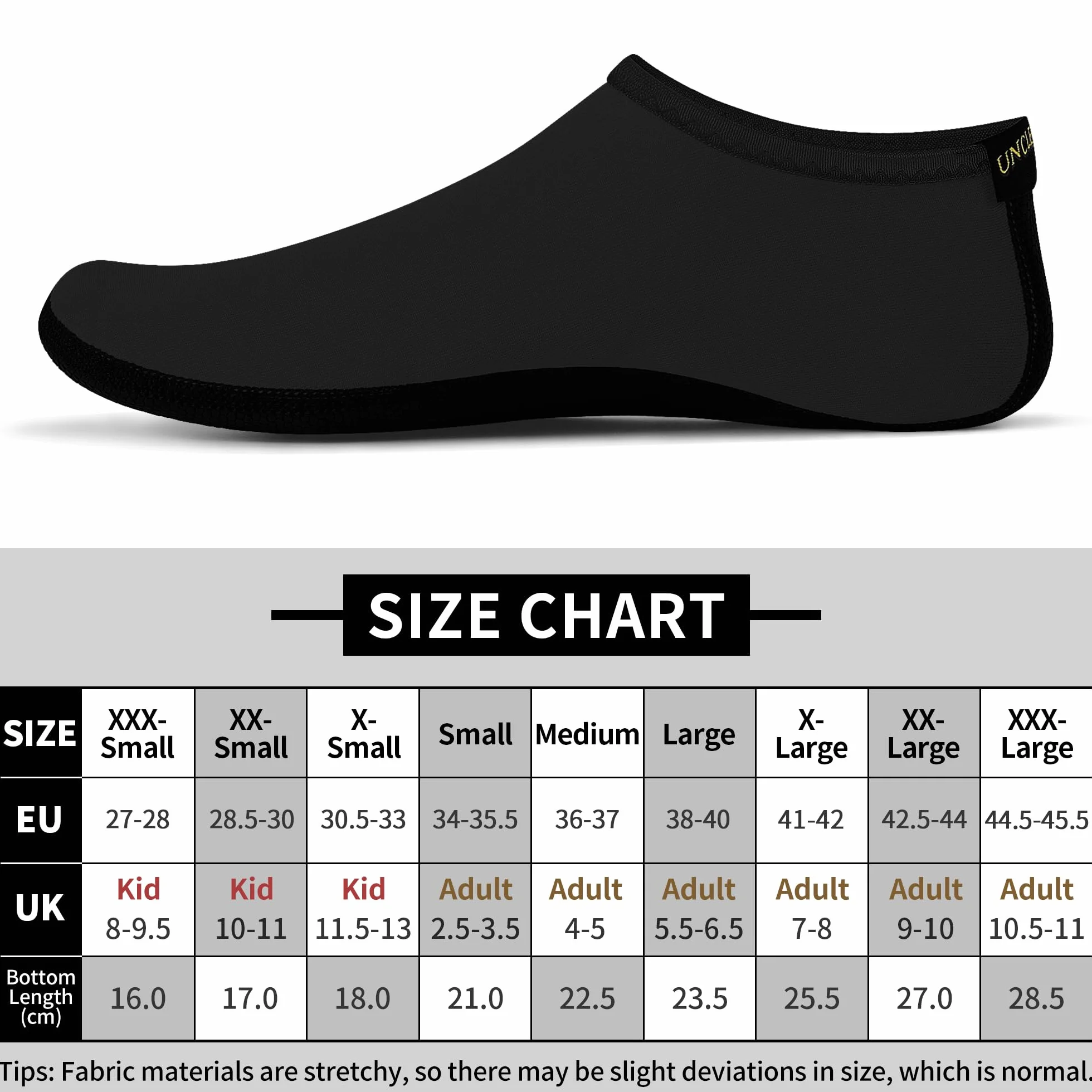 Uncle Paul Chaussettes d'eau Unisexes, Chaussures d'eau, Yoga, Plage, Surf, Plongée, Piscine pour Enfants et Adultes SWA15