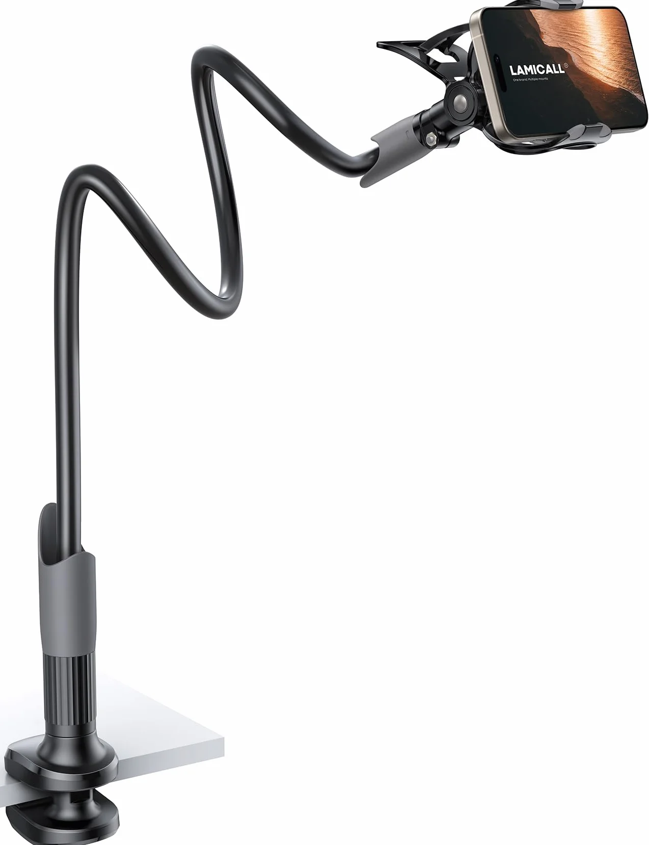 Lamicall Support Téléphone, Gooseneck Support Réglable - Universelle Rotation 360° Support pour iPhone 17 Pro Max Air, 16/15/14/13 Pro Max Mini, XS XR X 8 7, Switch, Samsung, Smartphones - Noir