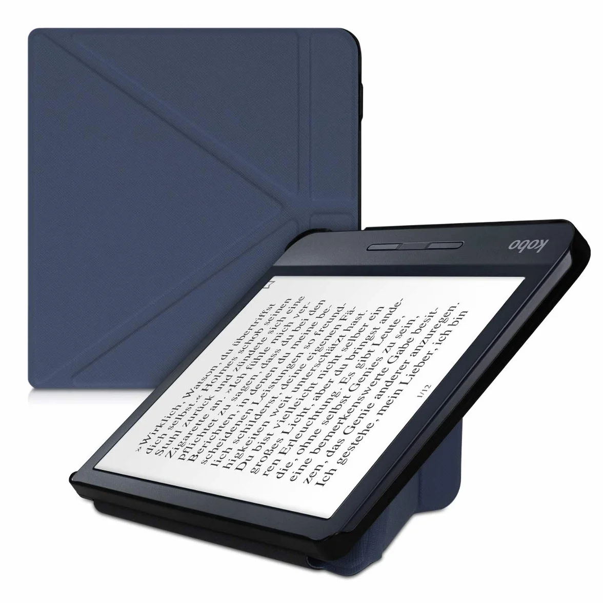 kwmobile Étui Compatible avec Kobo Libra H2O Coque - Étui à Rabat magnétique Tablette eReader Similicuir - Bleu foncé