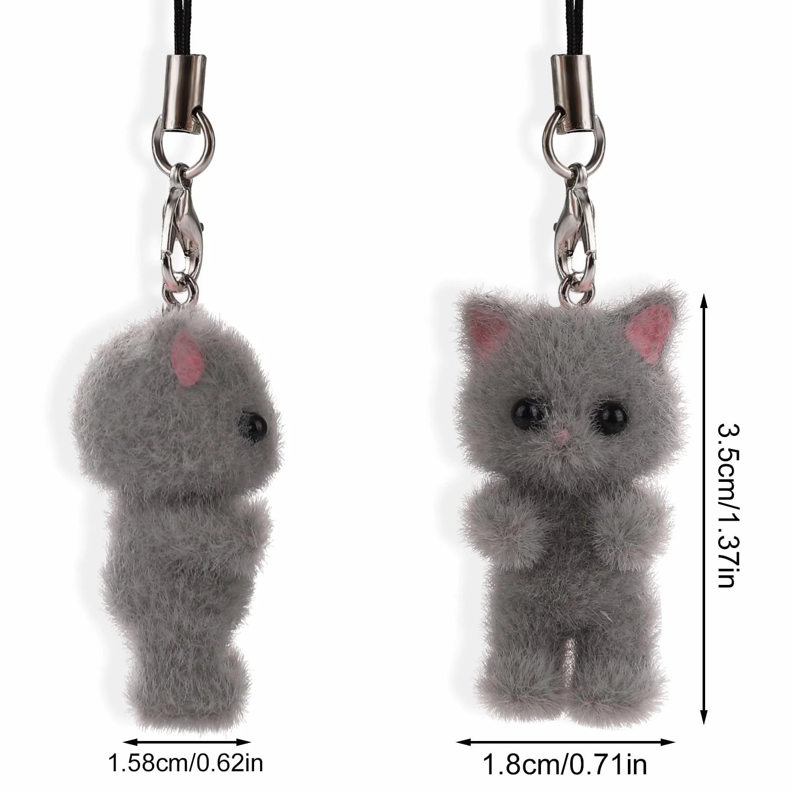 Pendentif de Téléphone Portable Chat, Mignon Charme de Téléphone Chat Y2K Gris Moelleux Charmes de Téléphone Esthétiques pour Porte-Clés Sac à Dos Sac à Main Appareil Photo Décoration