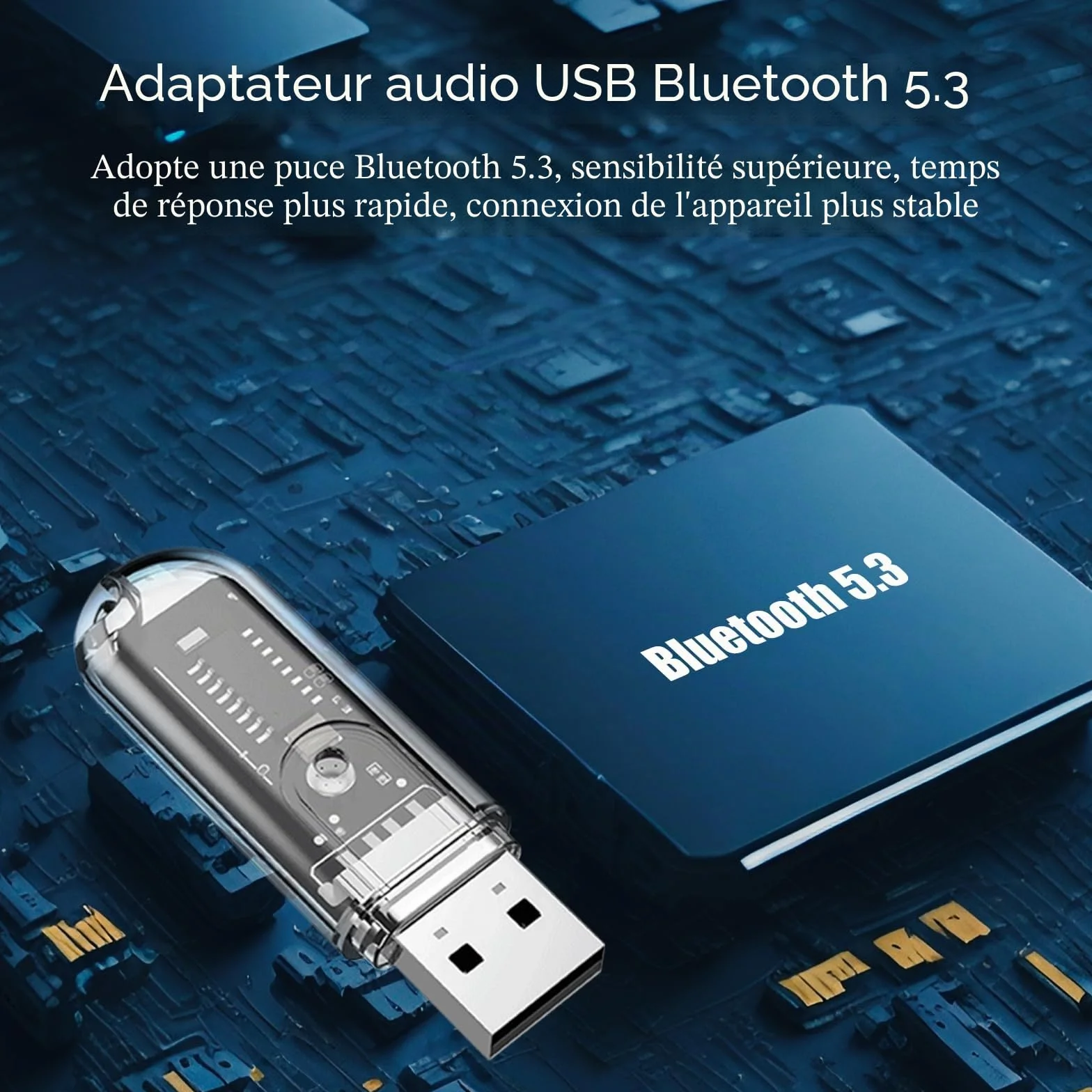 Adaptateur Bluetooth Audio 5.3 Récepteur Dongle USB Plug & Play HD pour Haut-Parleurs Chaîne Hi-Fi Voitures