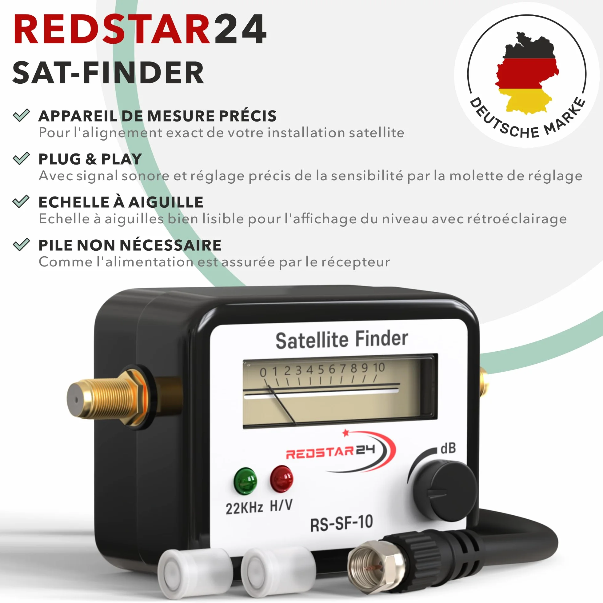RedStar24 Pointeur Satellite Détecteur de Signal Numérique Satfinder avec Signal Sonore Câble F Inclus