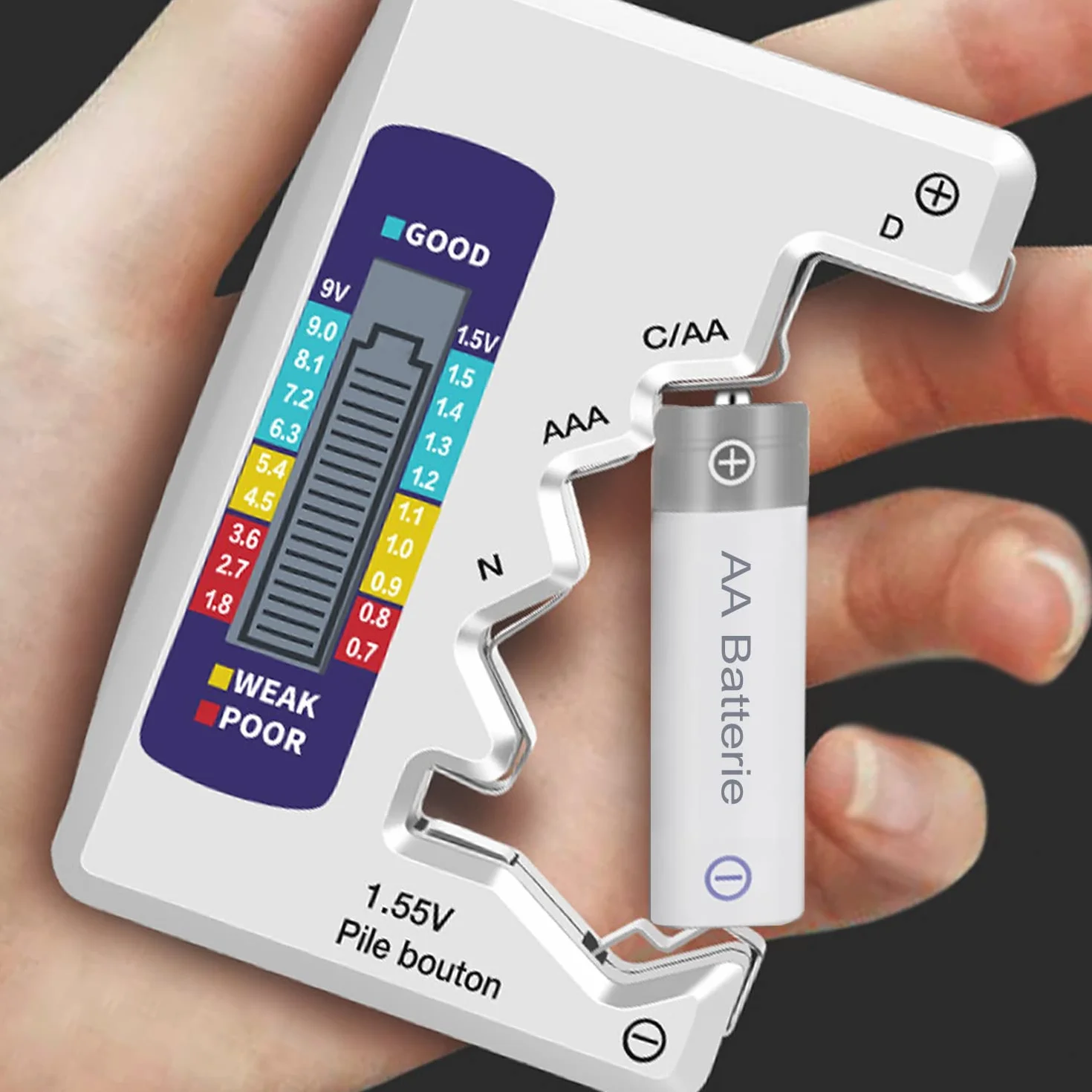 Treki Universel Testeur de Piles Numérique Digital pour AA AAA C D N 9V 1.5V Piles Bouton