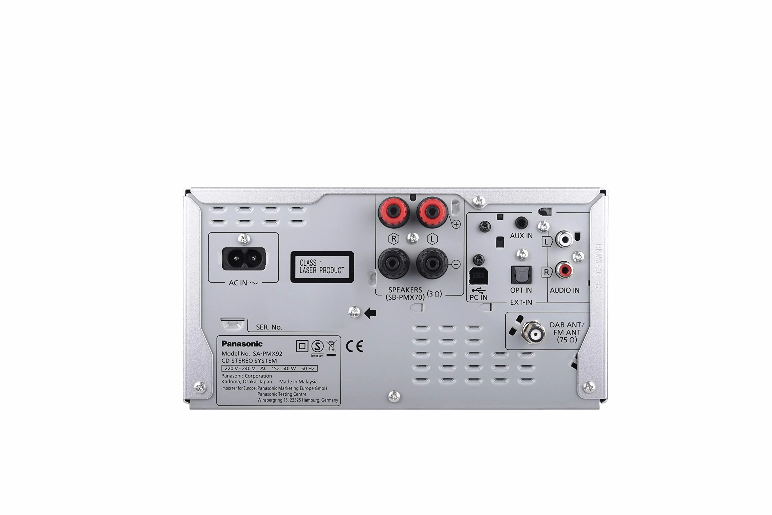 Panasonic Micro-chaîne DAB SC-PMX92EG-S 120W Enceinte 3 Voies Audio Haute Résolution DAB+ Bluetooth AUX-in USB DAC Argent - Version Française