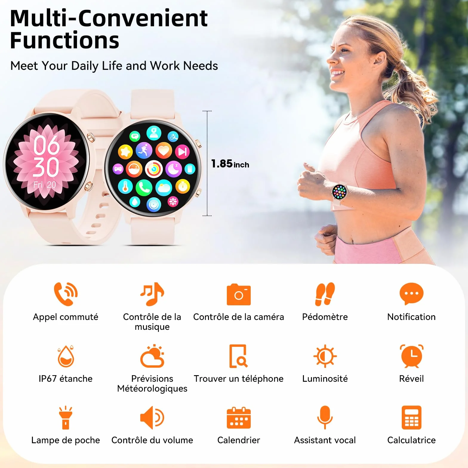 Hwagol Montre Connectée Homme Femme 1.39" Smartwatch avec Podometre, Moniteur Sommeil, avec 140+ Sportifs, Smartwatch Montre Intelligente Bracelet pour Android iOS
