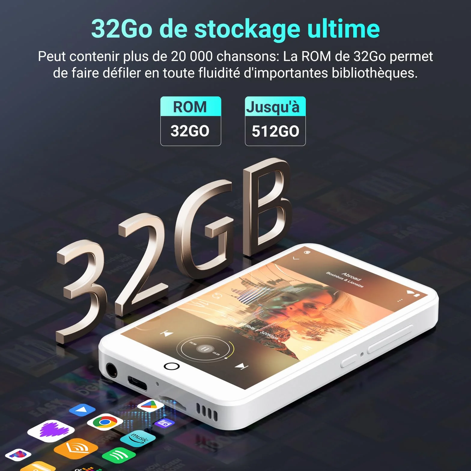 Lecteur MP3 Bluetooth WiFi Android 13 Écran Tactile 4" 3 Go RAM 32 Go ROM Radio FM