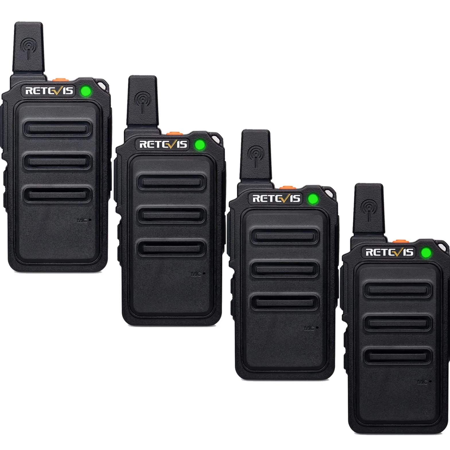 Retevis RT619 Talkie Walkie Mini, PMR446 Rechargeable Talkies Walkies 1300mAh, VOX Squelch, 2 en 1 USB Câble de Charge, sans Licence Portable Walkie Talkie pour Salle à Manger (4Pcs, Noir)