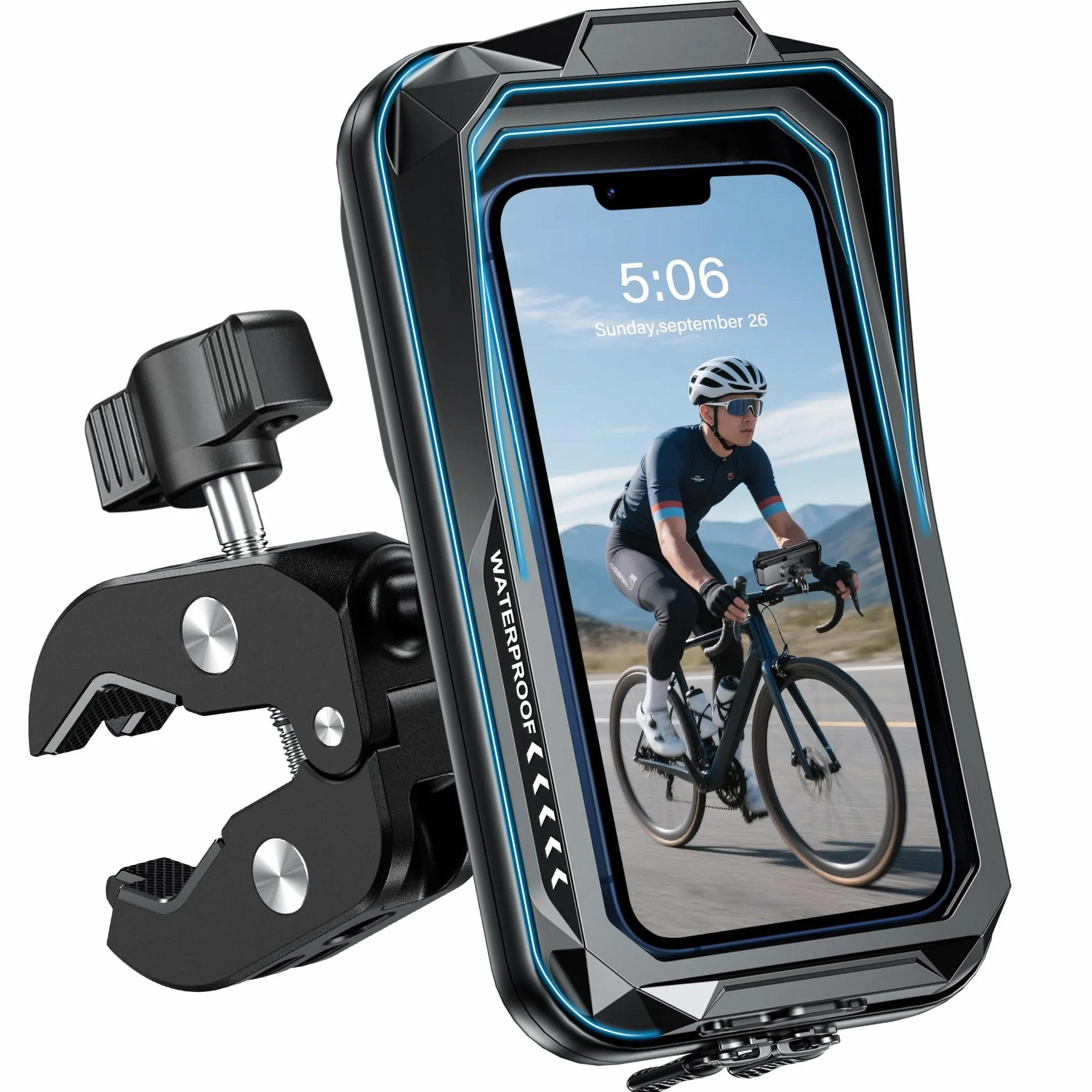 Support Téléphone Vélo Moto Universel 360° Rotation Porte Telephone Velo Guidon Etanche Support Telephone Trotinette Electrique Scooter avec Ecran Tactile pour Smartphones
