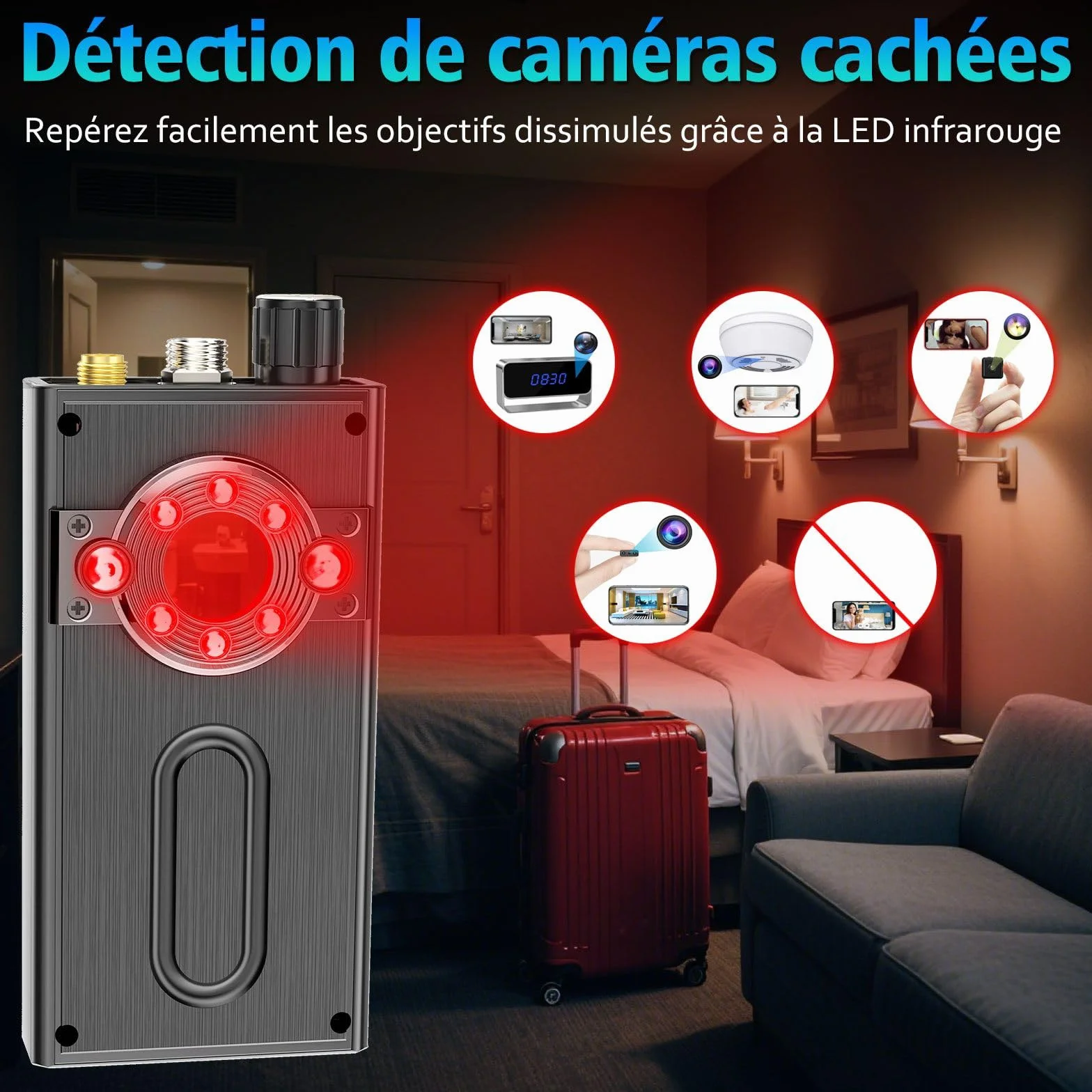 JMDHKK Détecteur Caméra Espionne et Micro Espion, Traceur Magnétique et Signal sans Fil pour Maison, Bureau, Hôtel, Voiture – Protection Vie Privée pour Sécurité et Voyage (Gris)