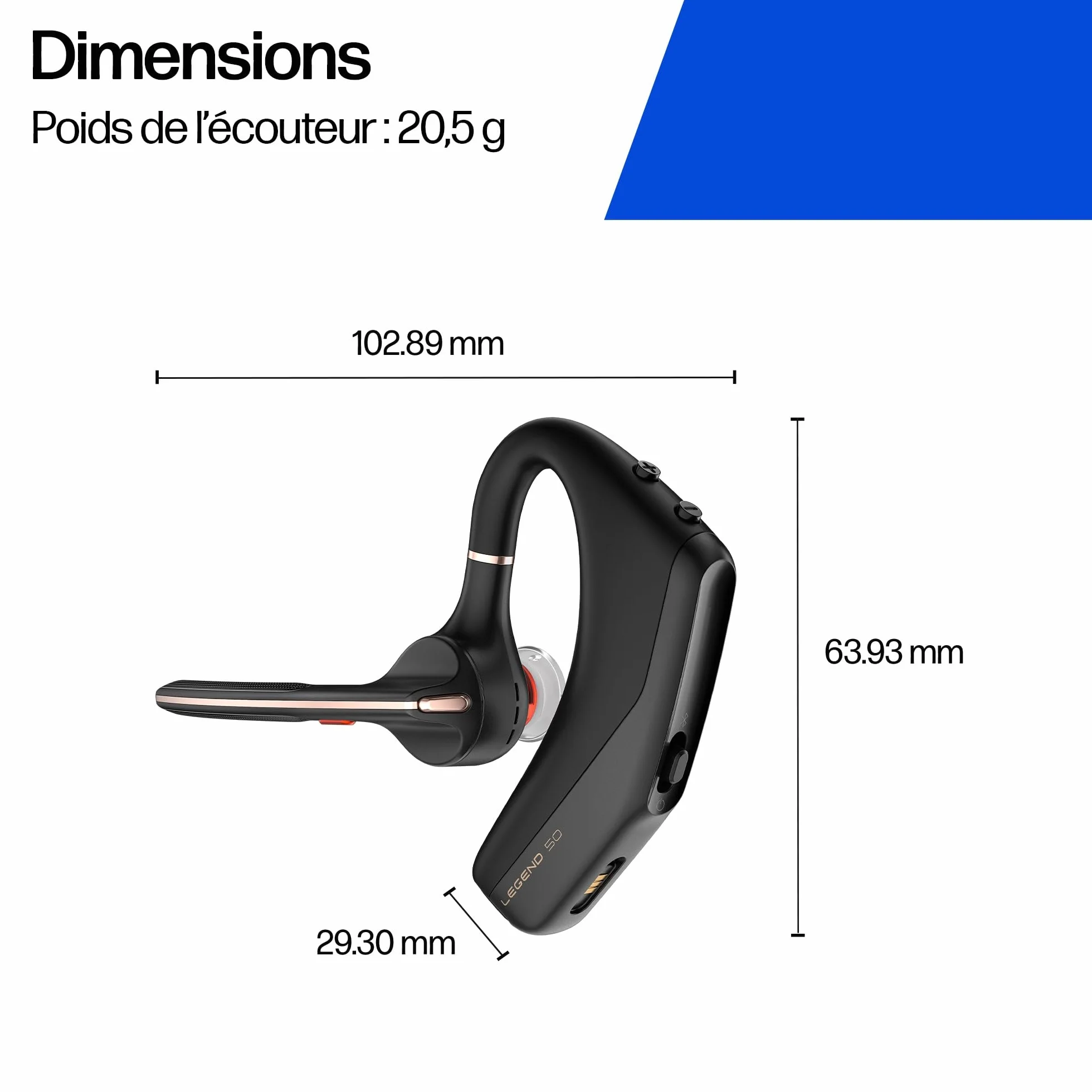 Poly Voyager Legend 50 Casque Customer Special 1 - Casque Bluetooth Simple avec Micro antibruit - Design Ergonomique - Commandes vocales - Léger - Connexion au Mobile/Tablette Via Bluetooth - Noir