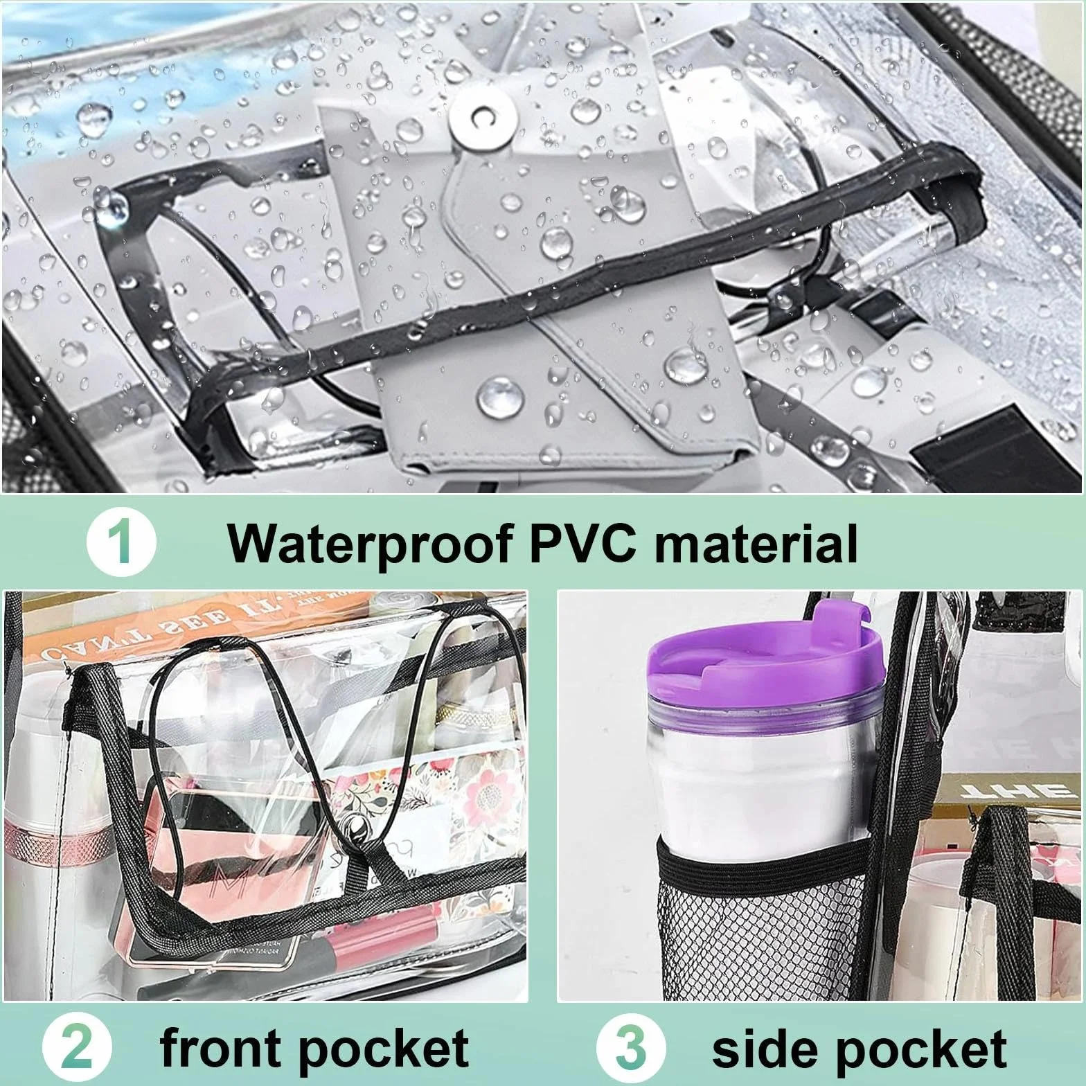 Sac Transparent Fourre Tout en PVC 30x30x13 cm Bandoulière Clear Bag pour Sports