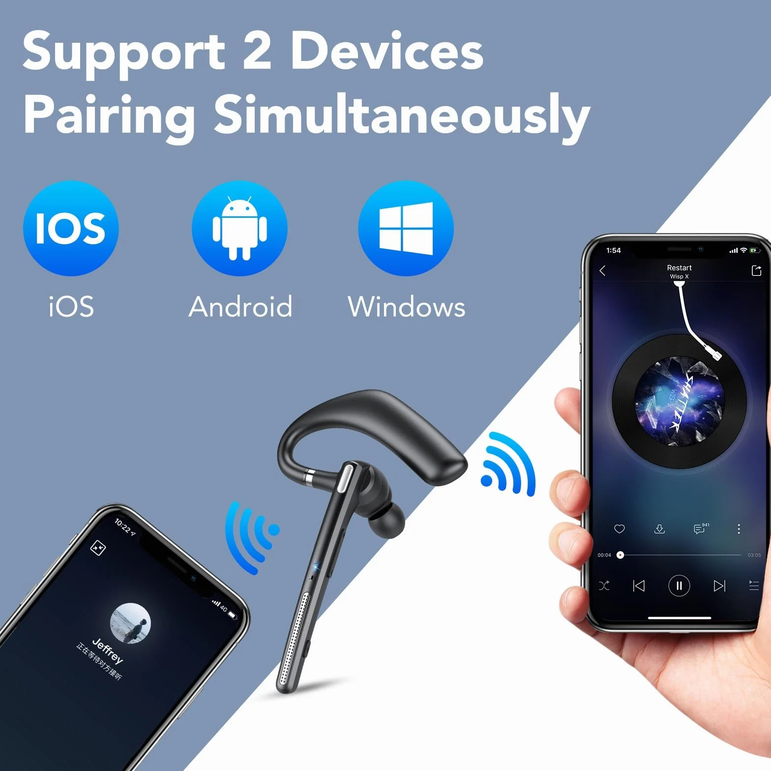CASCHO Oreillette Bluetooth sans Fil V5.3 avec Dual Annulation De Bruit ENC Mic, Kit Main Libre Bluetooth,Casques avec 60H de Temps de Conversation étui de Chargement LED pour iPhone/Android