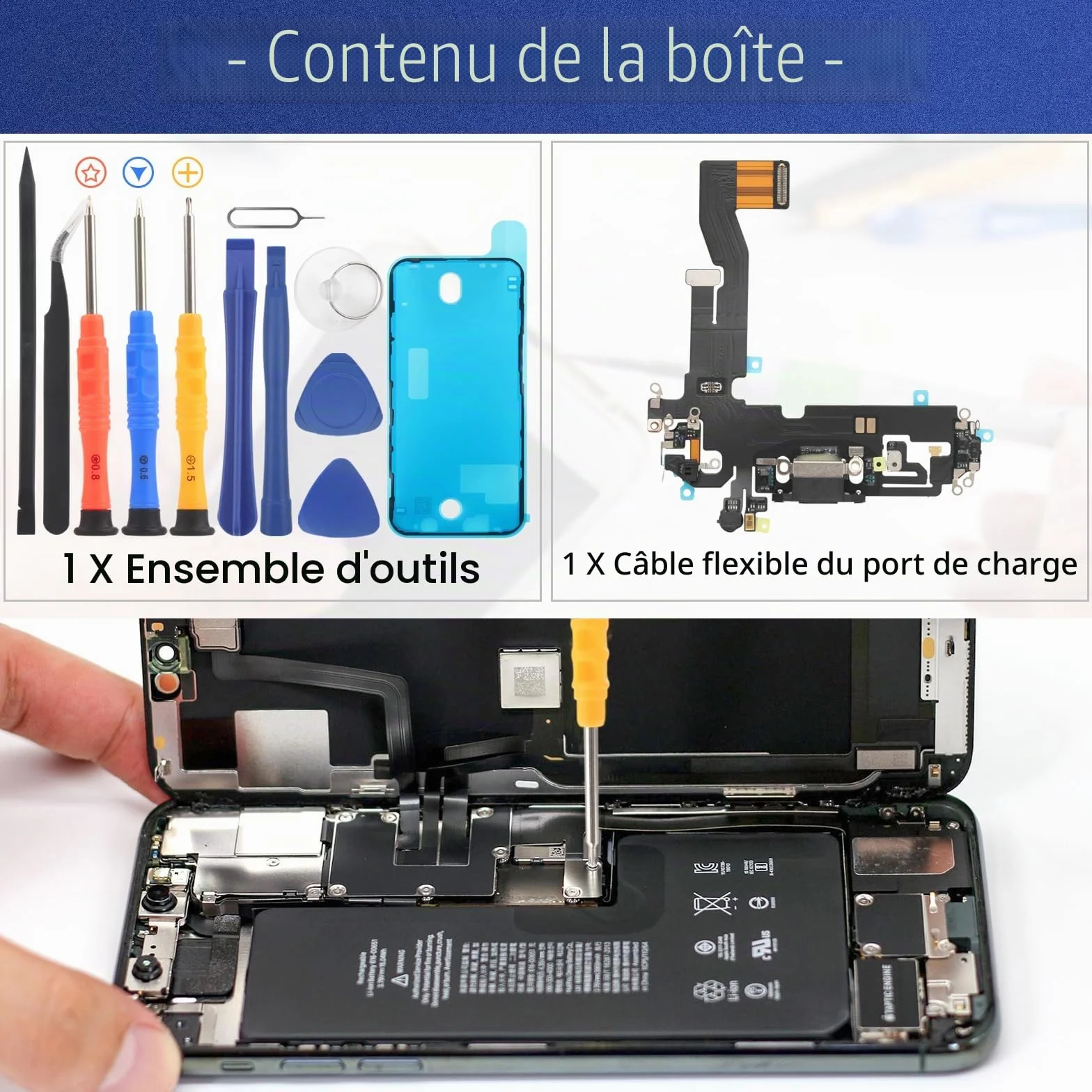 RongZy Dock Connecteur de Charge Compatible avec 6.1" iPhone 12 Câble Nappe de Rechange avec Connecteur pour iPhone 12 Pro Inclus Kit de Outils(Noir)