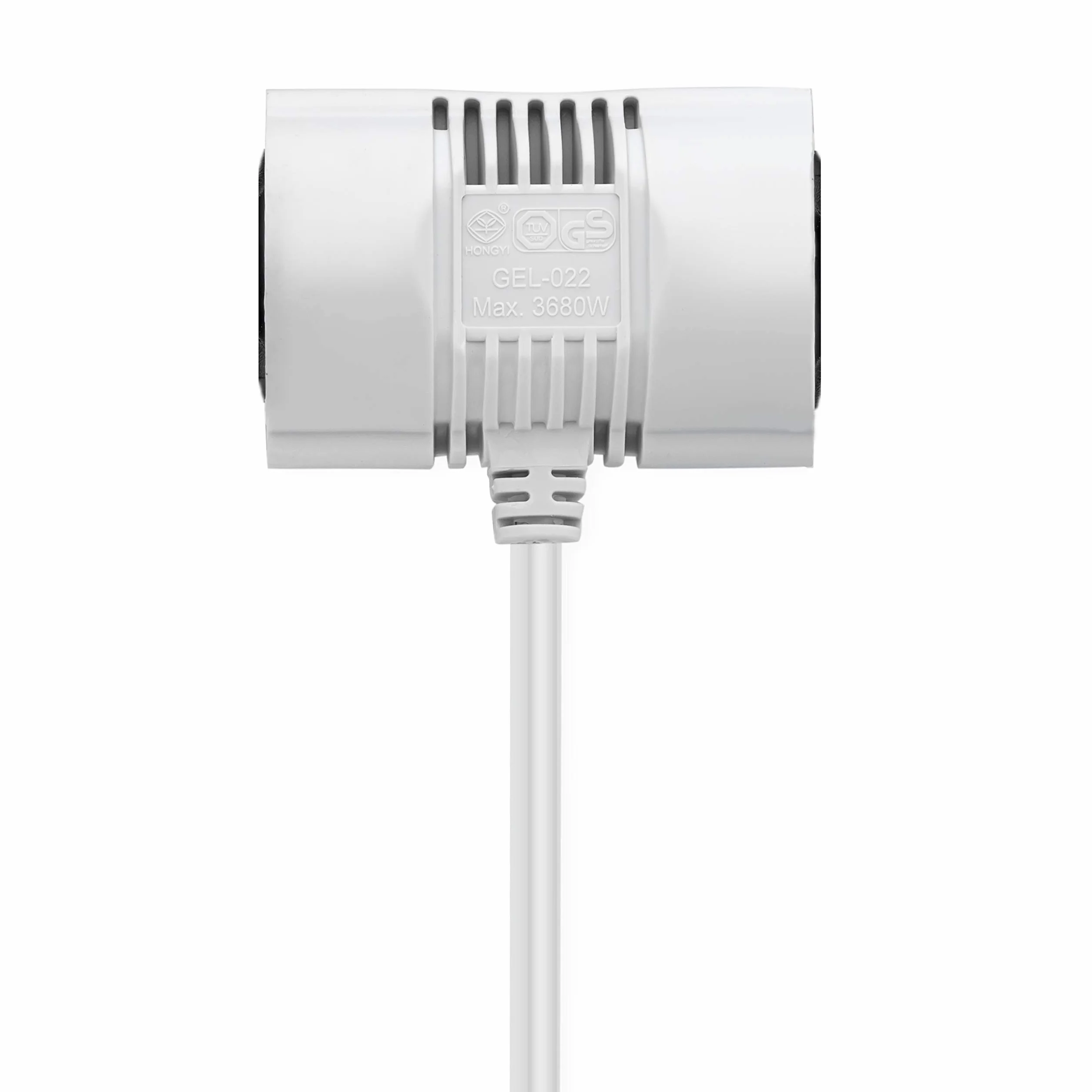 Rallonge câble MutecPower - Prise Schuko avec connecteur à 2 Voies coudée à 90 °- Prise UE - CEE 7/7 à 2 Prises CEE 7 - jusqu'à 250V- 50Hz - 16A – Longueur 15m