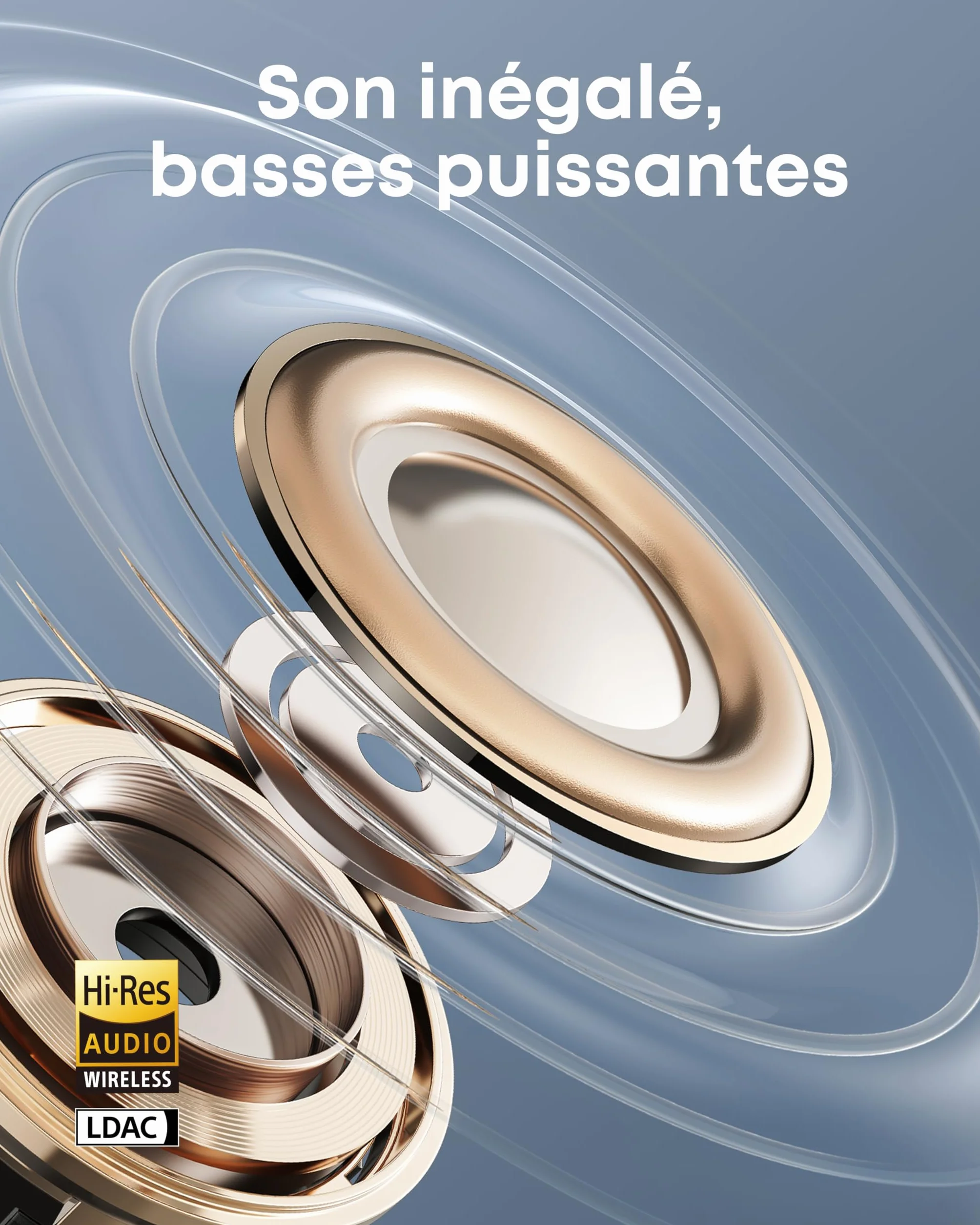 soundcore AeroClip by Anker, écouteurs Oreilles Libres à Clip, Confort adaptatif, appels clairs avec 4 micros et IA, Stables, Haut-parleurs de 12 mm, Design en Anneau Ouvert