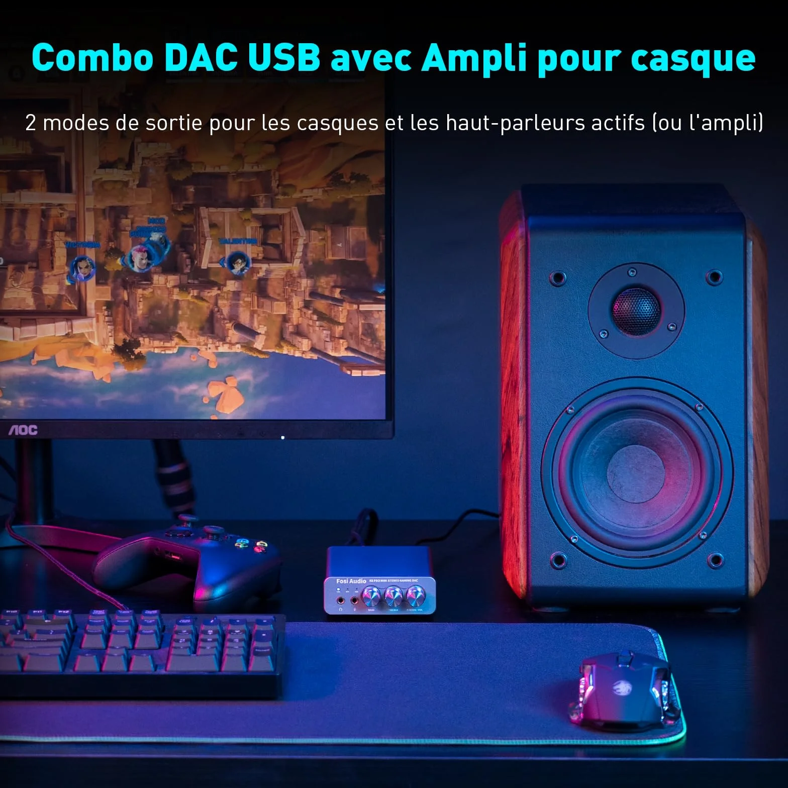 Fosi Audio K5 Pro Amplificateur Casque USB C DAC HiFi, Entrées USB/Optique/Coaxiale/Microphone vers Sortie AUX/RCA 3,5 mm, Ampli DAC de jeu Haute Résolution pour PS5/PC/MAC/Haut-Parleurs Actifs