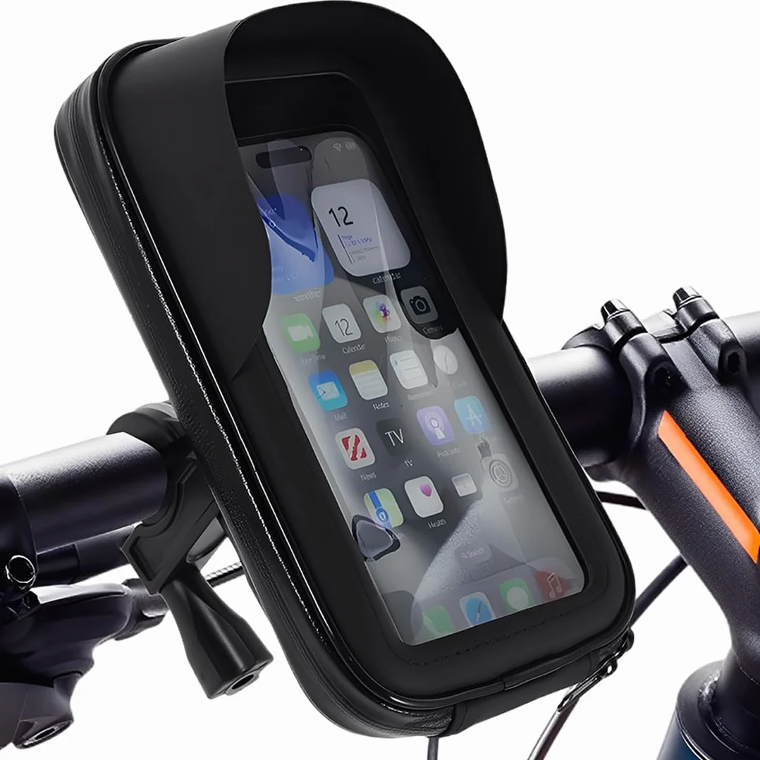 Support Téléphone Velo Etanche, Support Telephone Moto, 360° Rotation IPX6, Compatible avec VTT et Moto, Porte Téléphone Velo avec Coque Arrière Transparente, Port de Charge, pour 6.5 Pouces