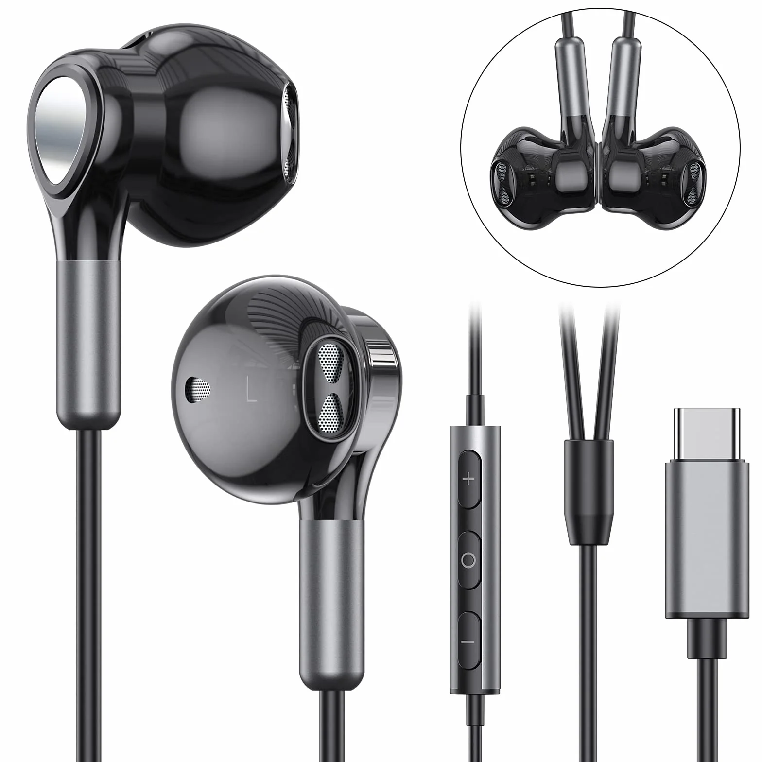 Ecouteur USB C pour Samsung Galaxy S25 S23 S24 S22 Ultra S21 S20 A54 A55, Écouteurs USB Type C Intra Auriculaires avec Micro et contrôle du Volume pour iPhone 17 16 15 Plus Pro Max, Pixel 9, iPad Pro