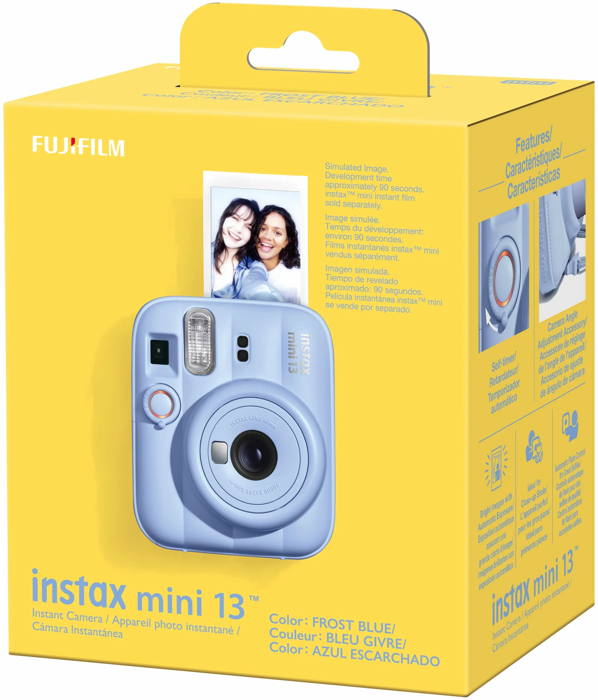 Appareil Photo instantané instax Mini 13 avec Flash Automatique intégré, Miroir pour Selfies intégré, Mode Gros Plan et retardateur, Bleu Glacé