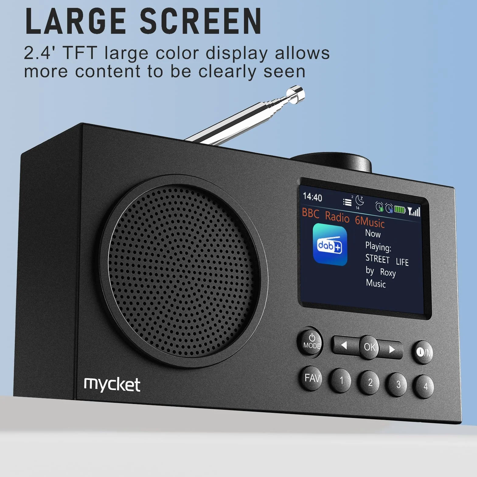 Mycket Portable DAB/DAB + Radio, FM Digital Radios avec 2025 Dernière Technologie de Récepteur de Signal, Radio Rechargeable avec Bluetooth 5.0,Double Réveil, 40 Préréglé, 2,4 "Grand Affichage Couleur