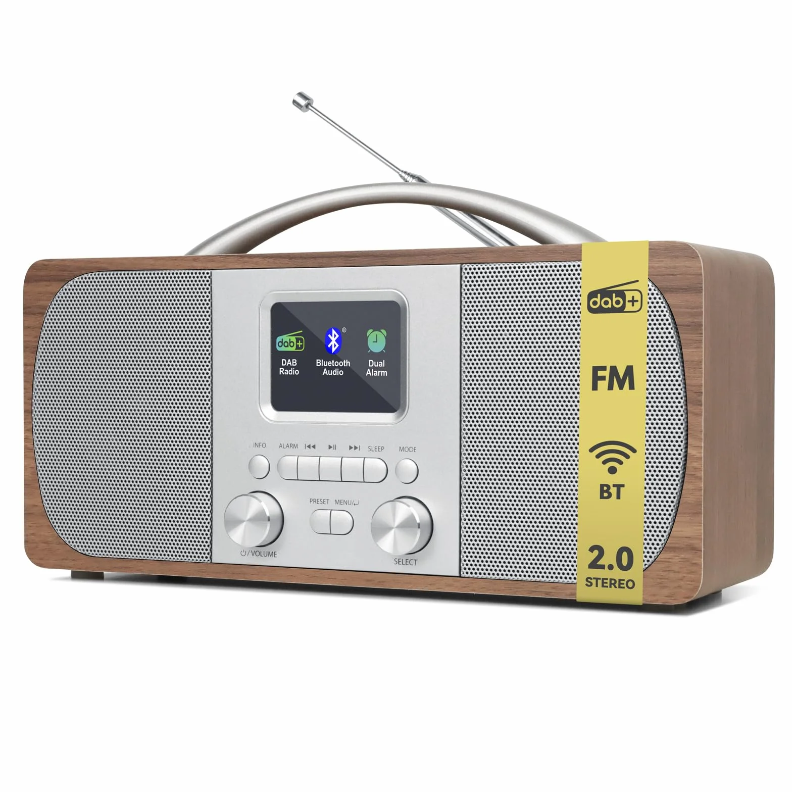 LEMEGA DR6 Poste Radio Stereo DAB/DAB+ Numérique avec Bluetooth, FM, Radio Réveil - Noyer