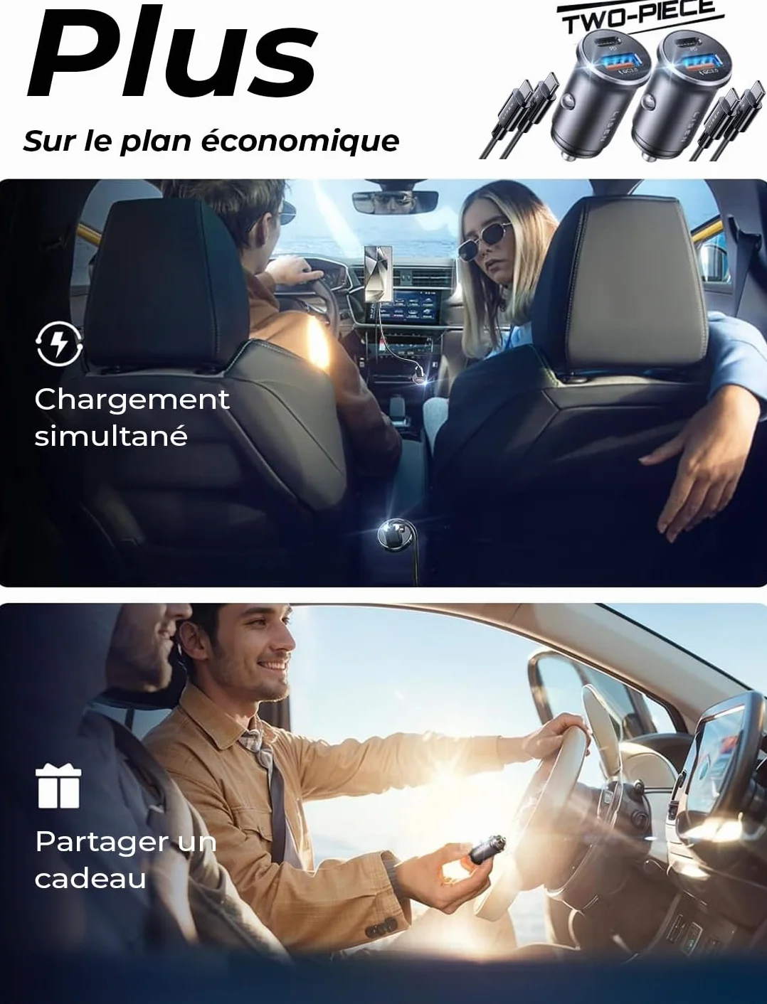 LISEN 54W 2-Pack Allume Cigare USB C, Double Ports Rapide, Chargeur Voiture USB C Sécurisés, Prise Allume Cigare 12V acev iPhone 17 Pro Max Air 16/15 Galaxy S25/S24 iPad Airpods