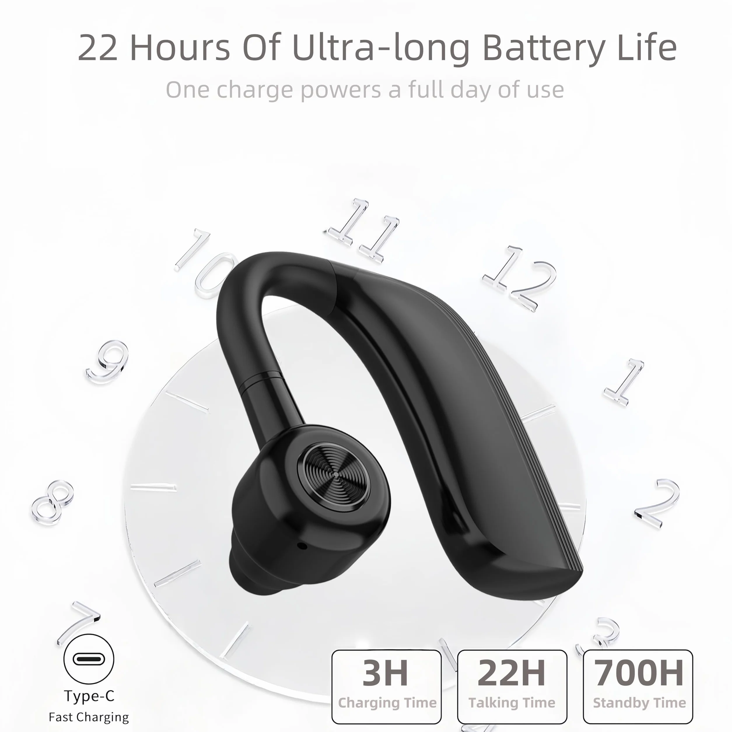 Casque sans Fil Bluetooth 5.4 Casque Mains Libres avec Réduction de Bruit, Autonomie 22h, IPX4 Antitranspiration, Oreillette Bluetooth sans Fil pour Bureau/Conduite/Télétravail
