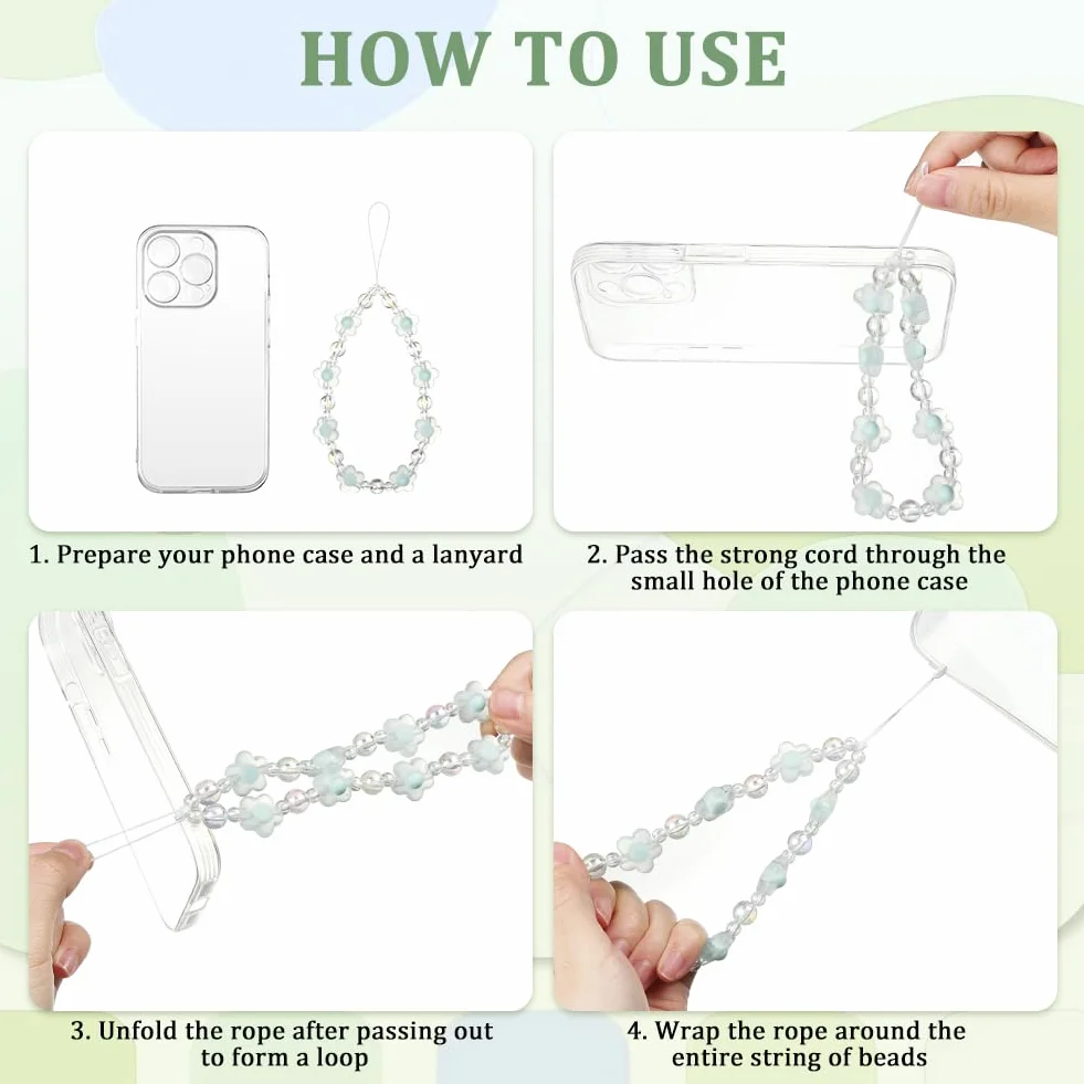 OFFCUP Dragonne Téléphone Portable 4PCS Chaîne Bracelet Anti-Perte Cristal Naturel Perles