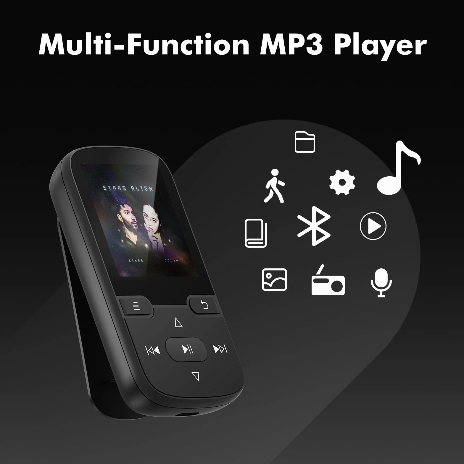 Lecteur MP3 Bluetooth 5.3 64 Go avec Clip, Radio FM, HiFi Portable, Noir