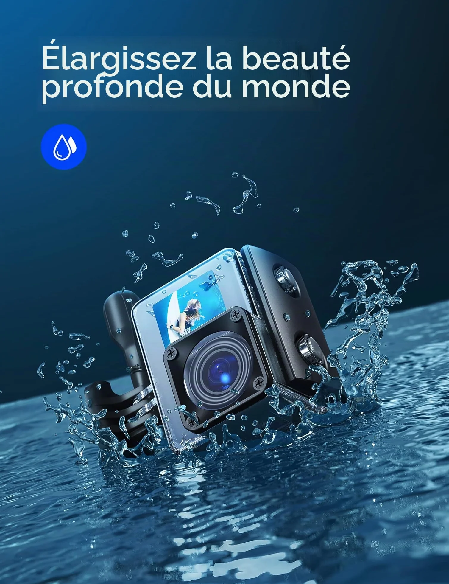 WOLFANG Caméra Sport GA200 4K 24MP, Deux Écrans 30FPS Caméra Étanche Grand Angle Écran Tactile WiFi Appareil Photo avec EIS Stabilisateur(2 Piles, kit d'accessoires)