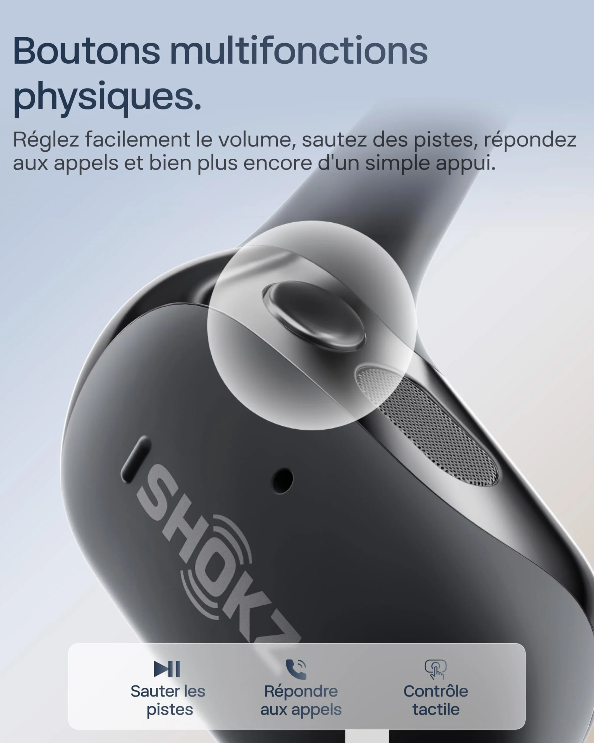SHOKZ OpenFit 2+ Nouveaux Casques à Oreilles Libres, Dolby Audio, Crochets d’Oreille Souples, 48 Heures d’autonomie, résistance à l’Eau IP55, Recharge sans Fil, avec Sac de Transport, Noir
