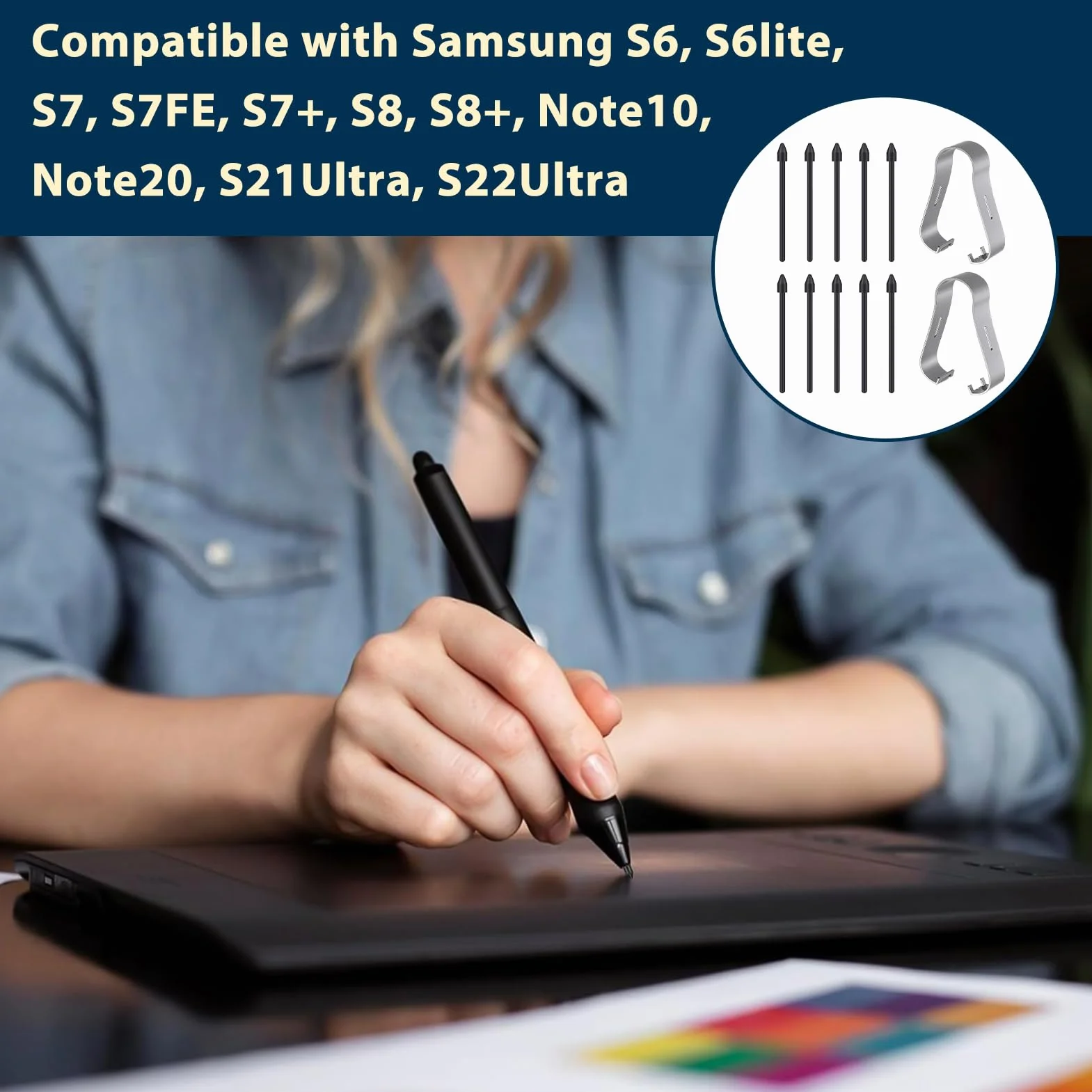 Pack de 12 Pointes pour Samsung S Pen, Compatible Galaxy Tab S8/S8+/S8 Ultra/S7/S7+/S7 FE/S6/S6 5G/S6 Lite, Noir