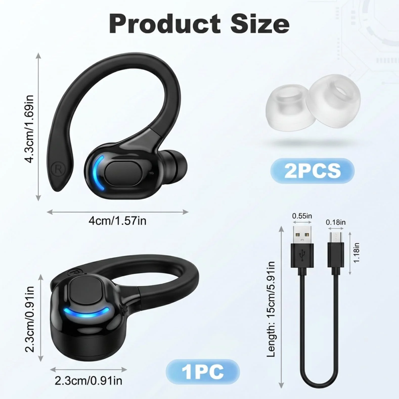 Oreillette Bluetooth Sans Fil V5.2 avec Micro Intégré, Écouteur Mono Main Libre Bluetooth, Tour d’Oreille 360°, Réduction de Bruit, 20 h d’Autonomie, Compatible avec iPhone, Android, Conduite, Sport