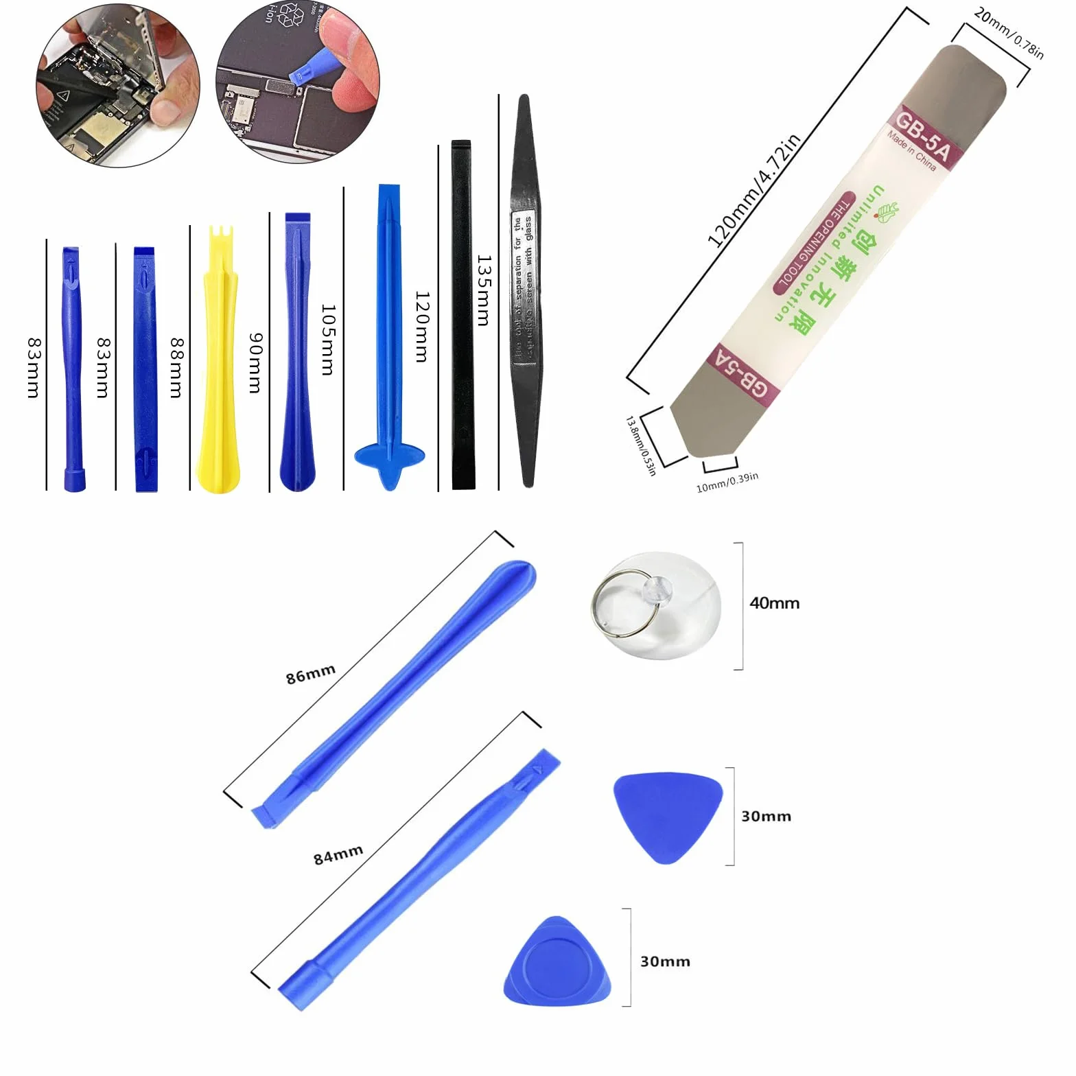 NUIGUBF 22 Outils électroniques Professionnels, adaptés à l'ouverture des téléphones Portables, des tablettes pour remplacer l'écran, la Batterie et d'autres Kits de réparation multifonctionnels (A)