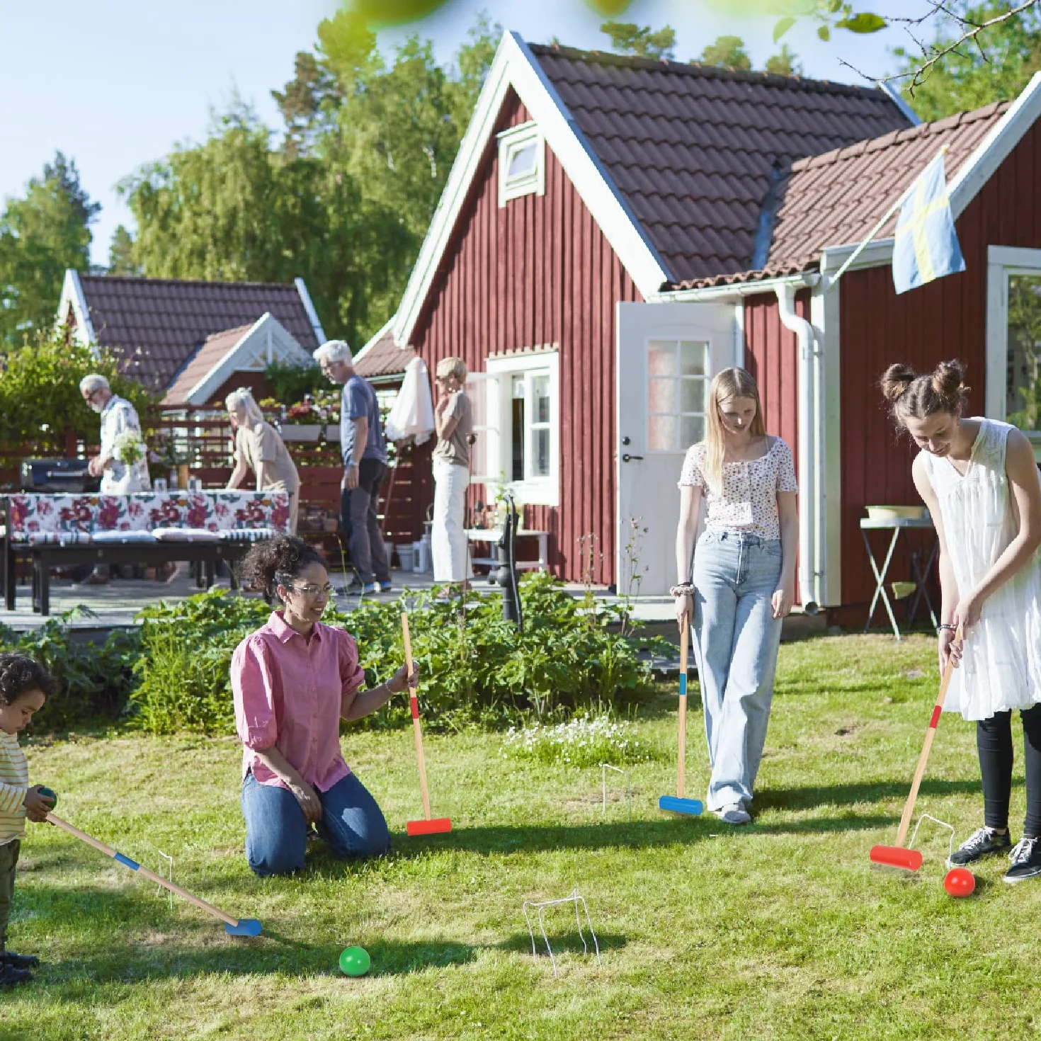 Jeu de Croquet Ensemble 2-4 Joueurs Jouets en Bois Enfants Adultes Jardin Plein air